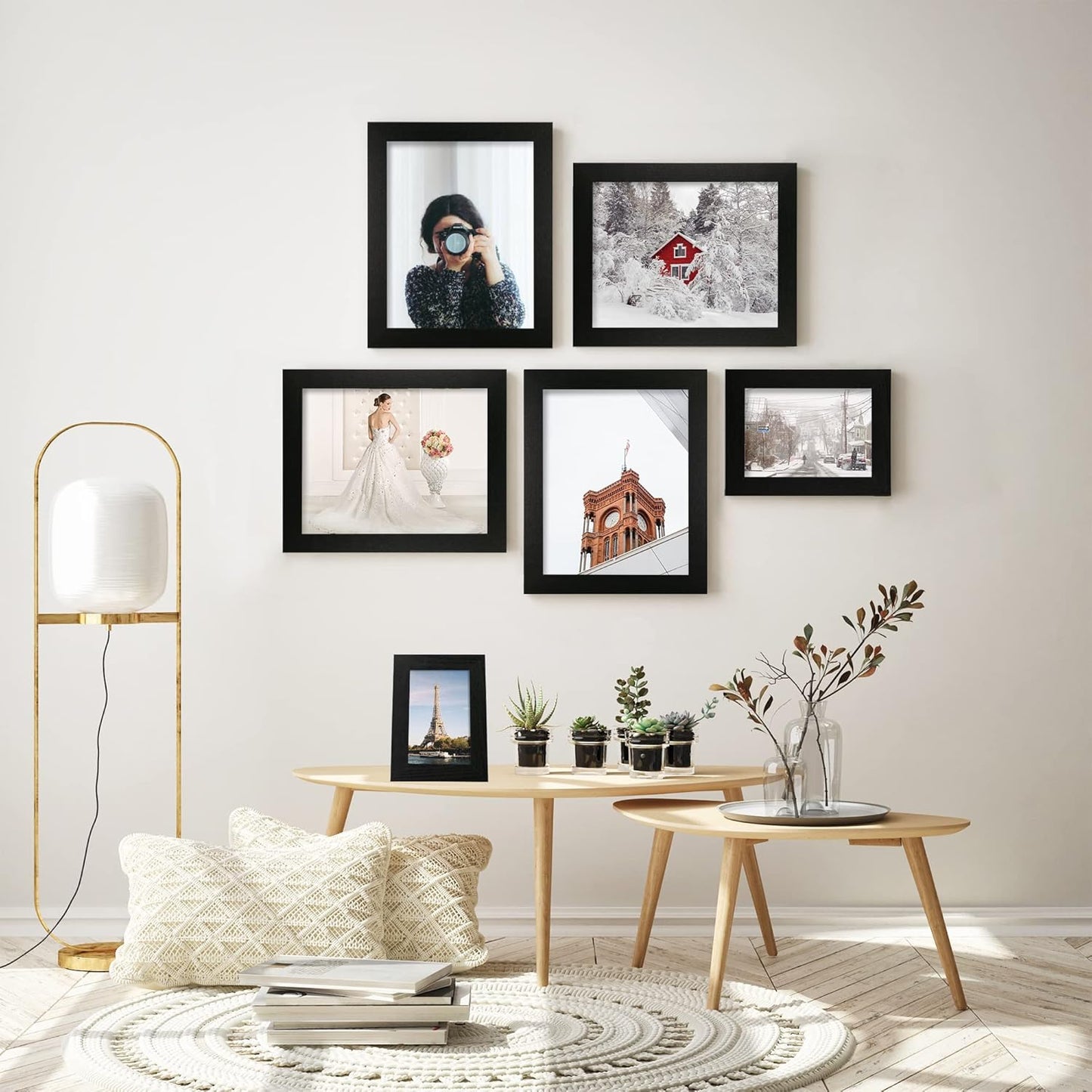 5x7 Picture Frame Set of 4, Black Wooden Frame with High Definition Glass, 5 x 7 Photo Frames for Tabletop Display and Wall Mounting