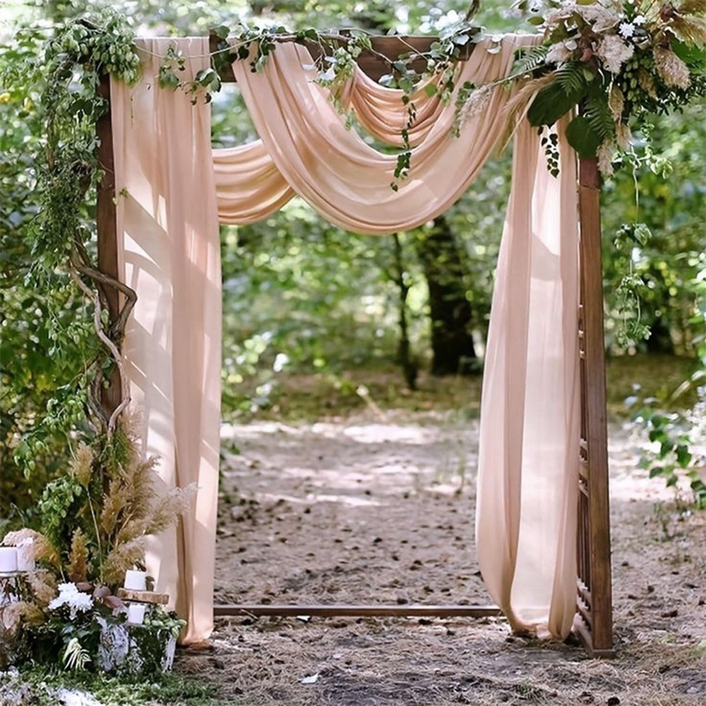 2 Panels 20Ft Length x 28" Width Light Peach Wedding Arch Draping Fabric Arch Drapes Chiffon Fabric Sheer Curtains Backdrop for Party Bridal Decorations Wedding Ceremony Ceiling Stage Reception Decor