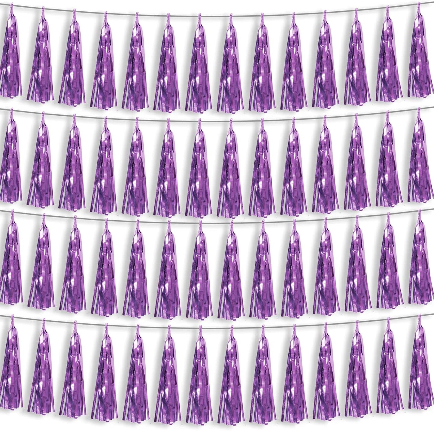 4P Light Purple Foil Fringe Metallic Streamers Banner Tassel Garland for Parade Floats, Bachelorette, Wedding, Birthday, Halloween, Christmas, Bridal/Baby Shower Party Decorations