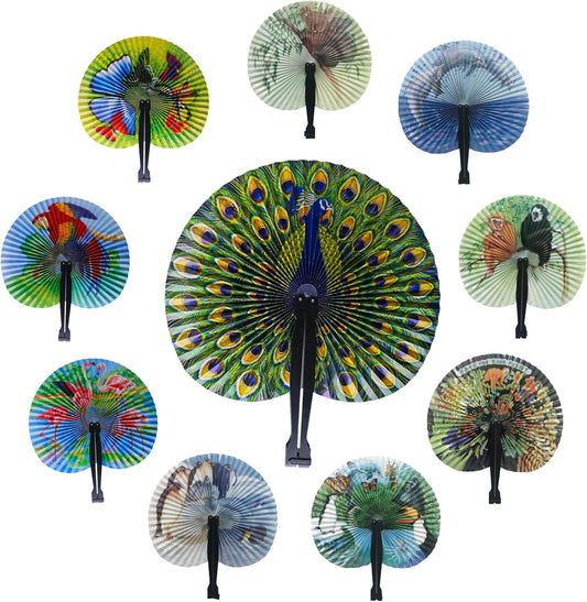 20 Pcs 10" Safari Print Animal Folding Paper Fan Bulk Assortment for Gifts,Weddings,Festival,Birthday,Summer,Party Favors,School Cultural Shows