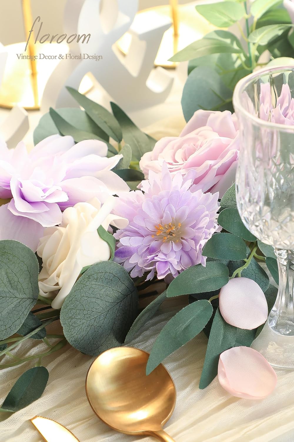 Floroom Lavender Violet Lilac Artificial Flowers Fake Roses Peonies Dahlias Greenery Combo Box Set for DIY Purple Wedding Bouquets Bridal Shower Centerpieces Floral Arrangements Party Table Decoration