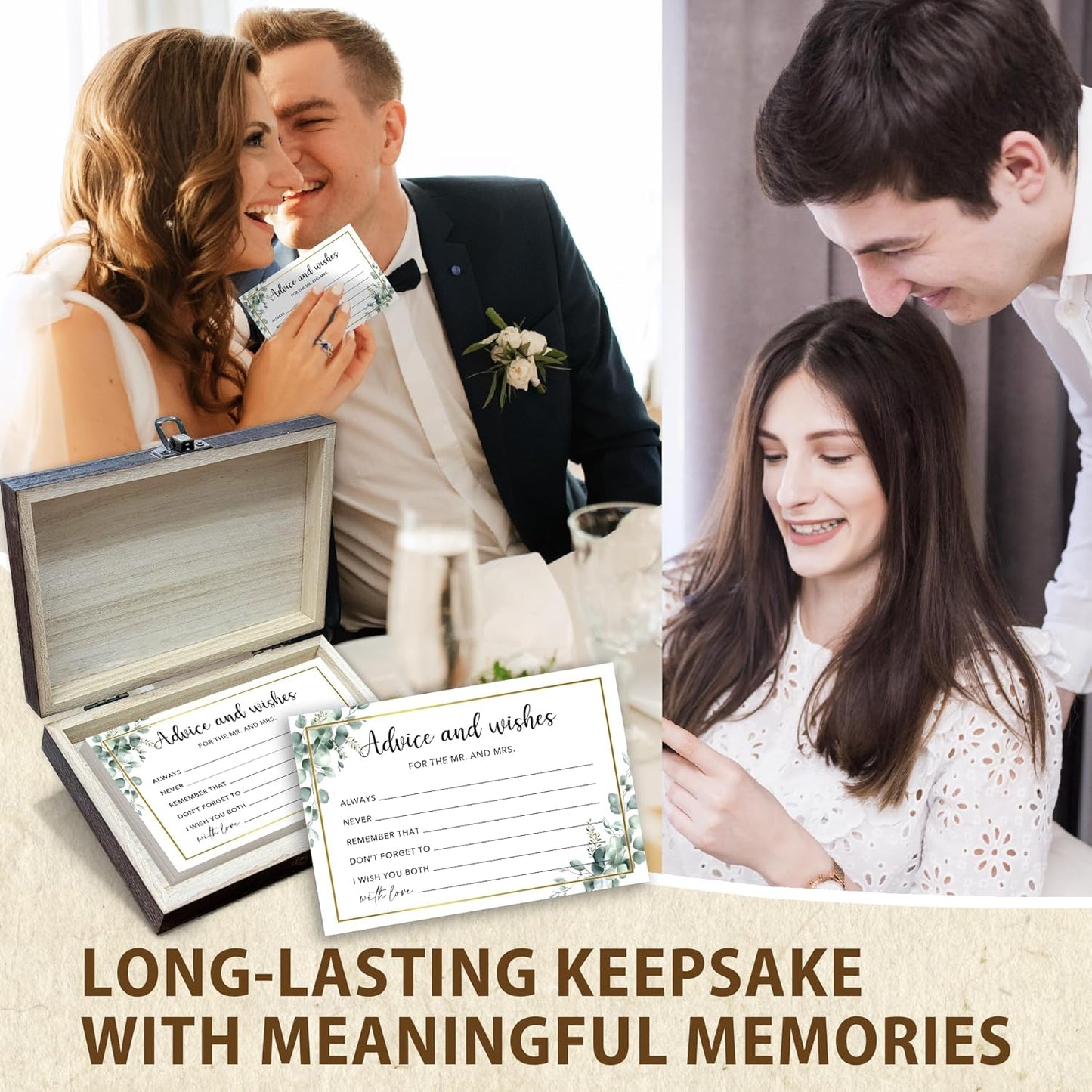 50 Pcs Advice and Wishes for the Mr and Mrs Cards in Box - Bridal Shower Guest Book - Perfect for Newlywed Games, Reception Decor, Engagement Parties & Anniversary Wishes(Greenery) -B09