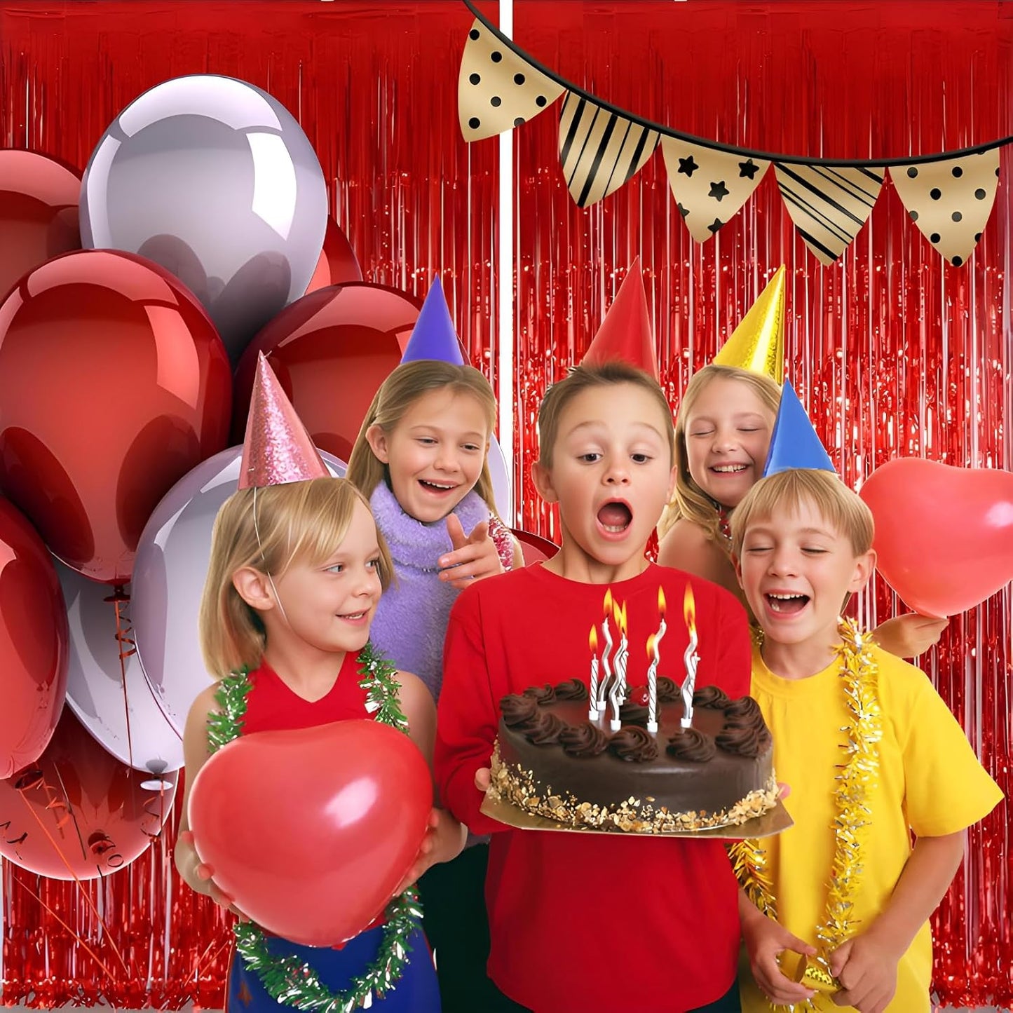 Keyali 2 Pack 3.3 * 8.3 ft Foil Curtain Metallic Tinsel Fringe Curtains Photo Booth Props Backdrop for Birthday Wedding Engagement Baby Shower Christmas Holiday Celebration Partyl,Red