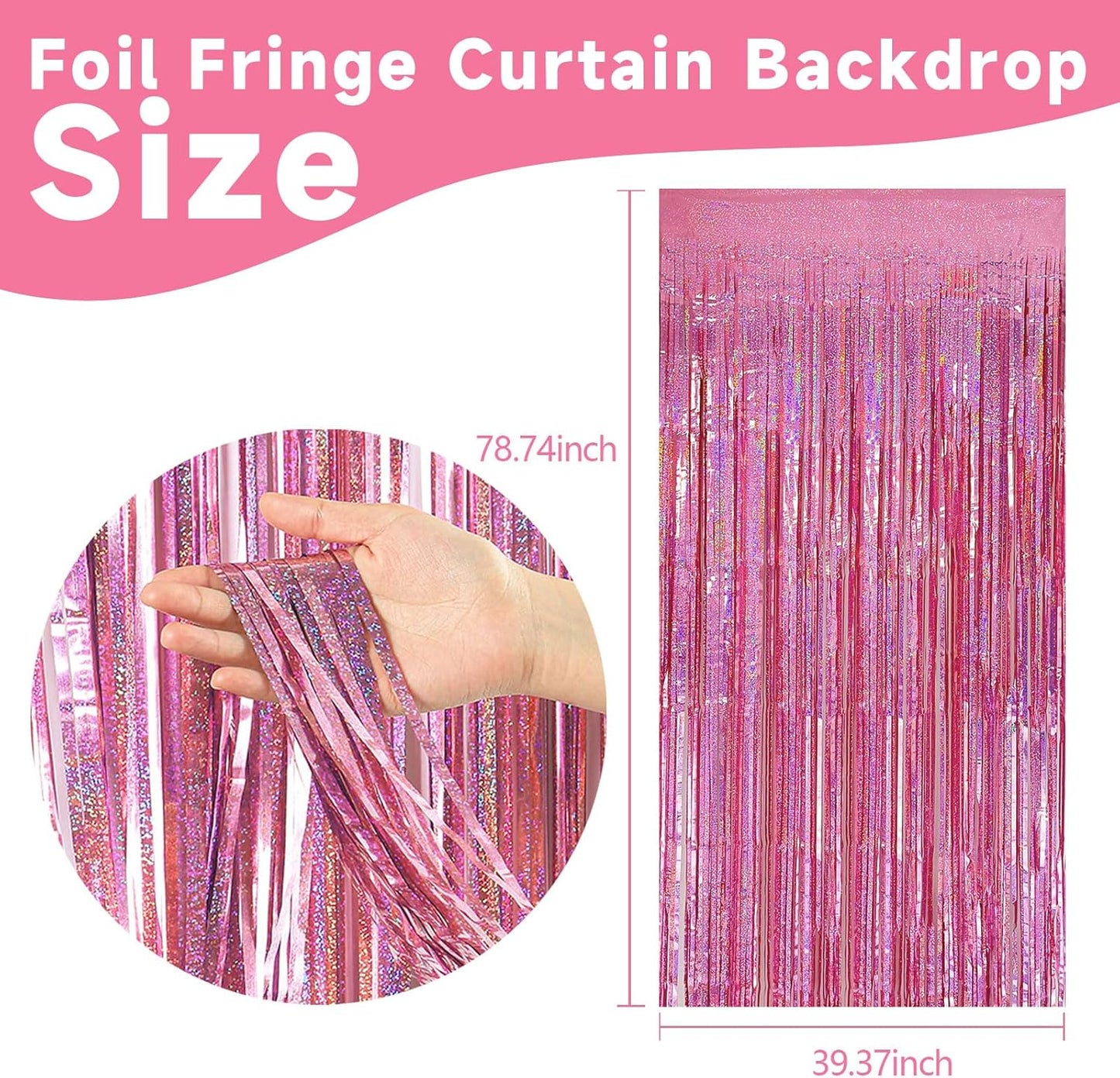 2 Pack Pink Door Streamers Backdrop Glitter Tinsel Curtains Backdrop Pink Fringe Streamers Valentines Bachelorette Holiday Celebrations Birthday Party Decorations for Women