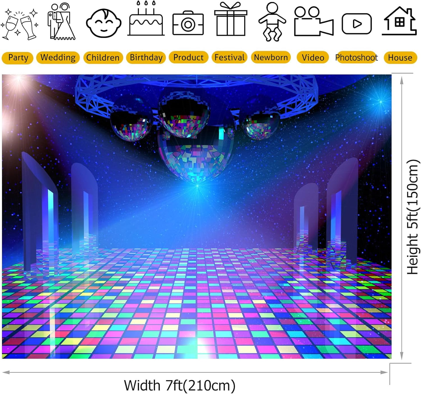Dancing Party Backdrop 7x5ft Disco Stage Background with Lights - 70s 80s 90s Music Dance Theme Banner Decorations for Birthday Parties & Photo Shoots