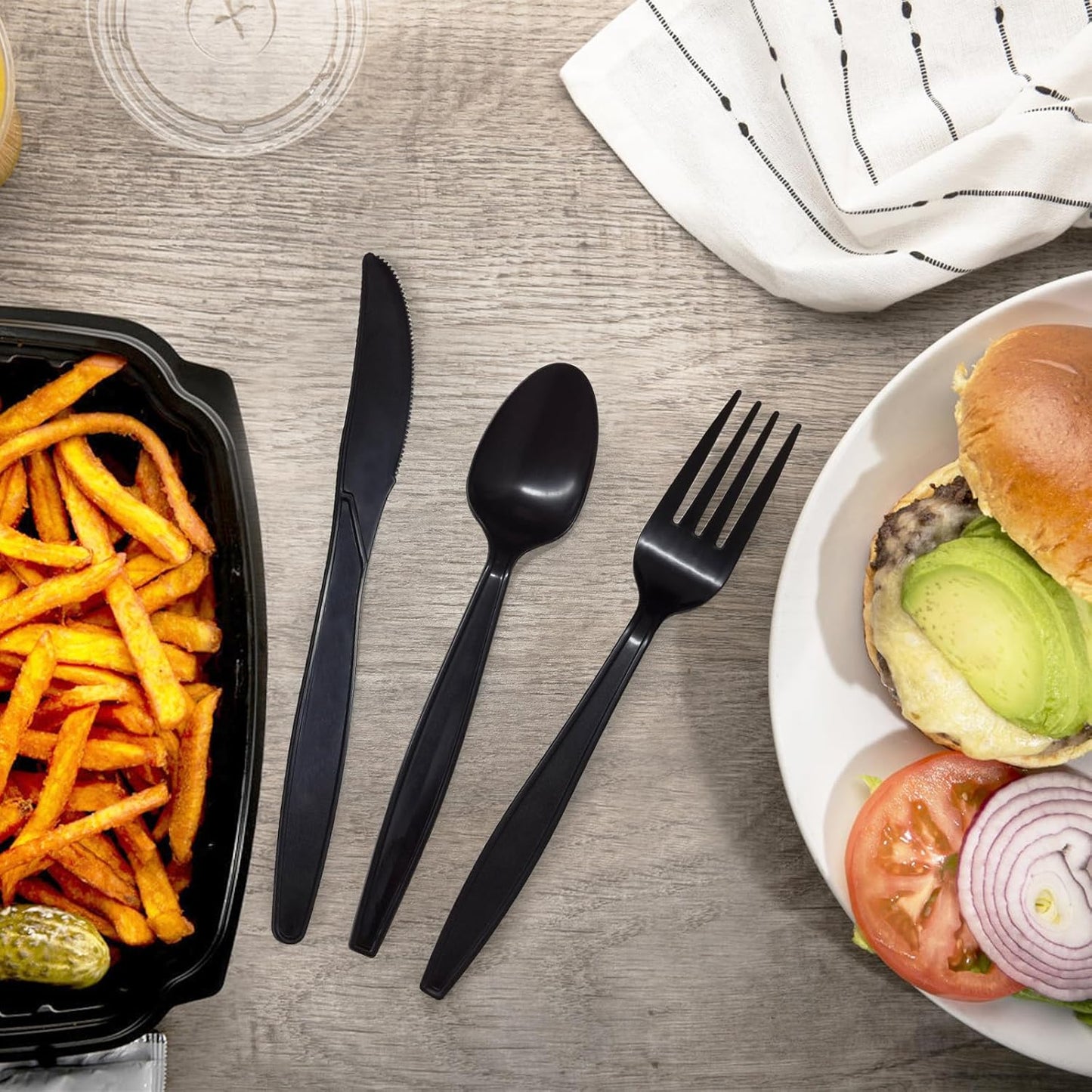 150 Count Black Compostable Silverware, Compostable Utensils, Disposable Silverware Plastic 50 Forks 50 Spoons 50 Knives, Non Plastic Utensils, Eco Friendly Utensils for Party Office Wedding