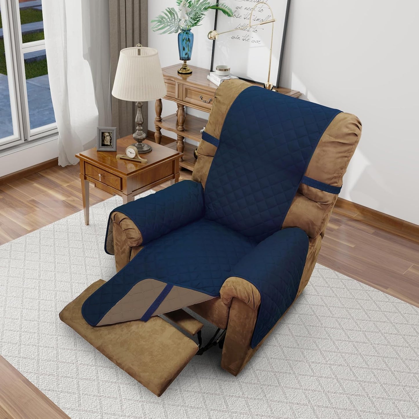 Recliner Chair Covers Reversible Sofa Cover Couch Cover for Pets Lazy Boy Furniture Protector(28''Recliner,Navy/Camel)