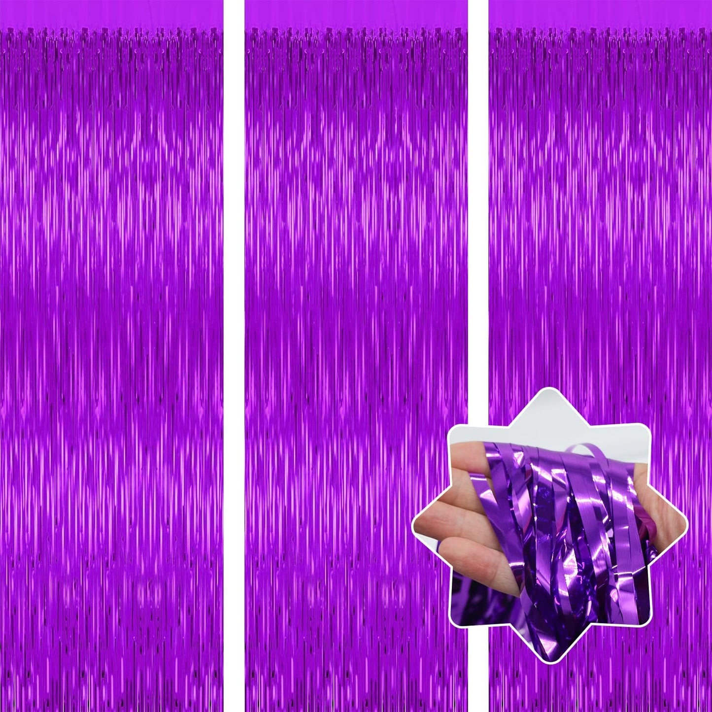 3 Pack Purple Backdrop Tinsel Streamers Foil Fringe Backdrop Halloween Party Decorations Purple Backdrop Curtain Birthday Graduation Bachelorette Christmas New Year Party Decorations
