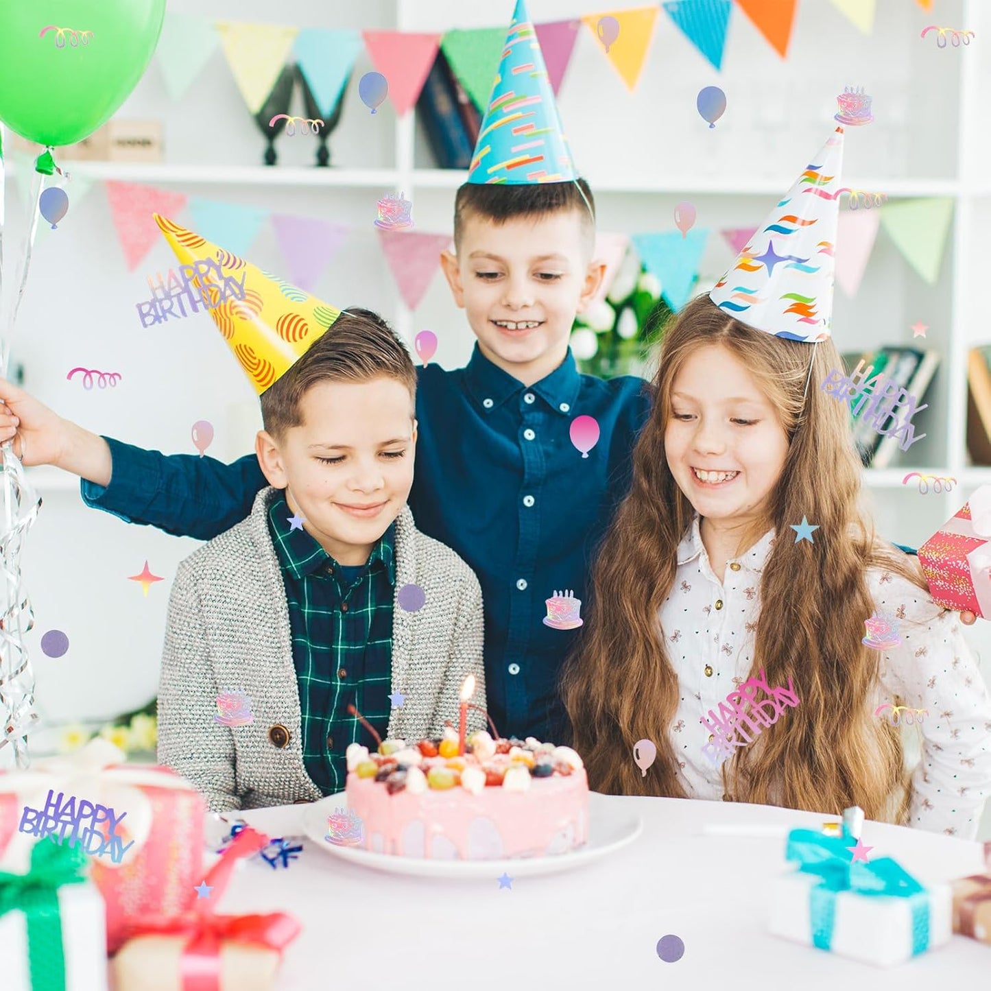 1000pcs Happy Birthday Confetti, Iridescent Party Confetti Metallic Glitter Birthday Table Scatter Decorations Party Confetti for DIY Crafts Festive Table Decoration