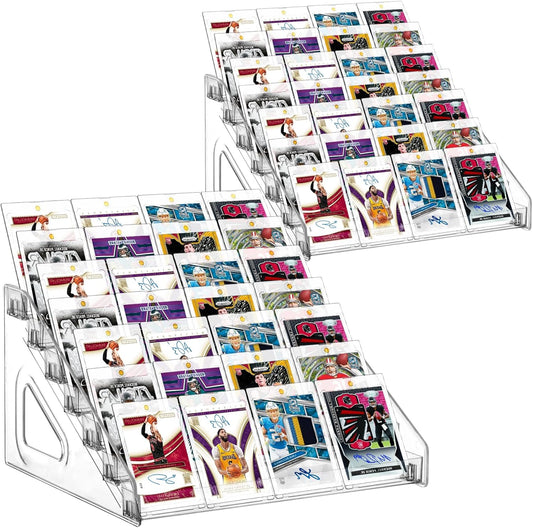 2 Pack 7 Tier Acrylic Card Display Stand, 7-tiers Versatile Display for Trading Cards,Greeting Card Display Stand,Portable Display Rack Holder for Graded Cards, PSA Cards,Sports Cards, Business Cards