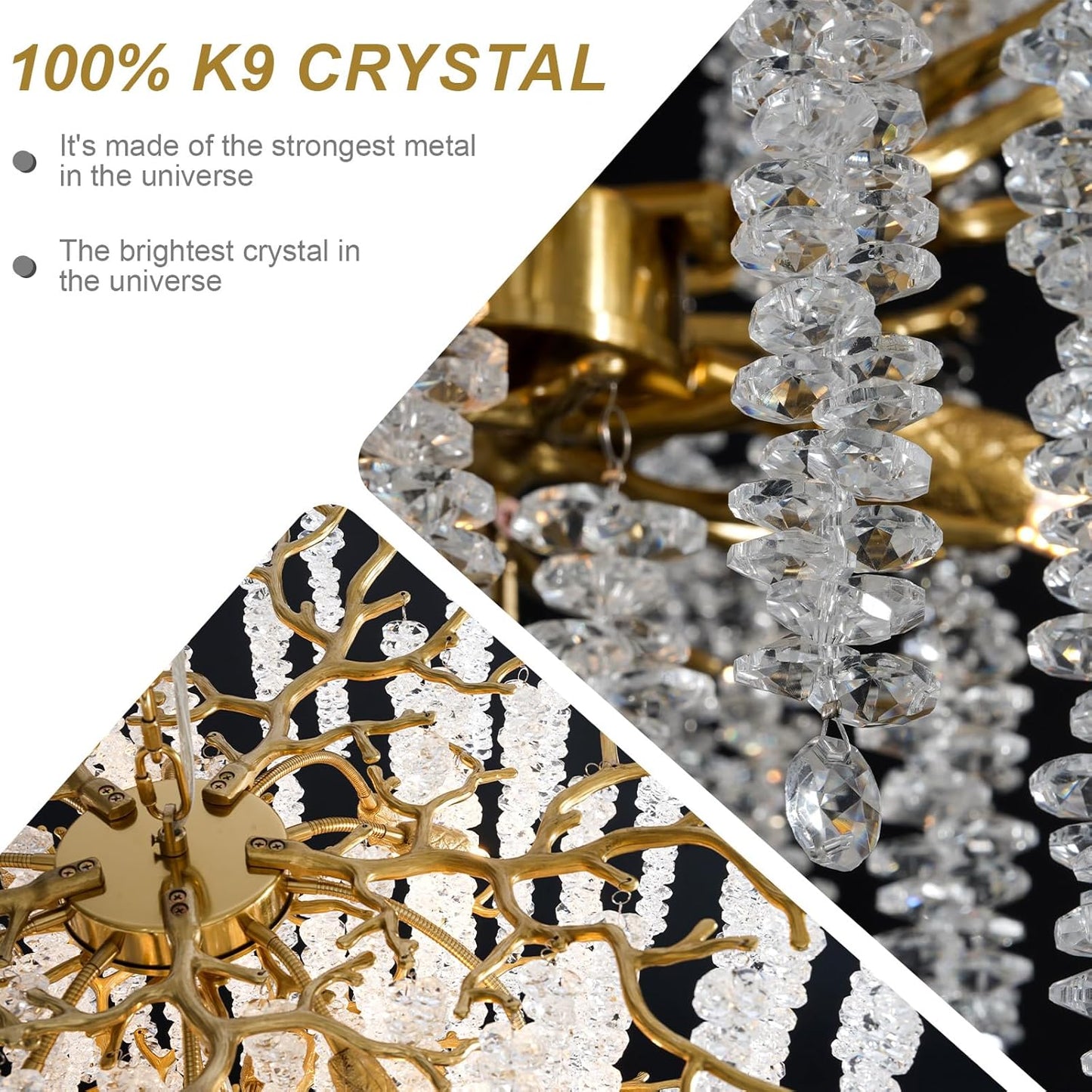 YUYI Upgraded 118'' Long Crystal Chandelier for High Ceiling, 28-Light Modern Gold Tree Branch Chandelier, Large Chandeliers for Foyer, Entryway, Staircase, 5-Tier Luxury K9 Raindrop Light Fixtures