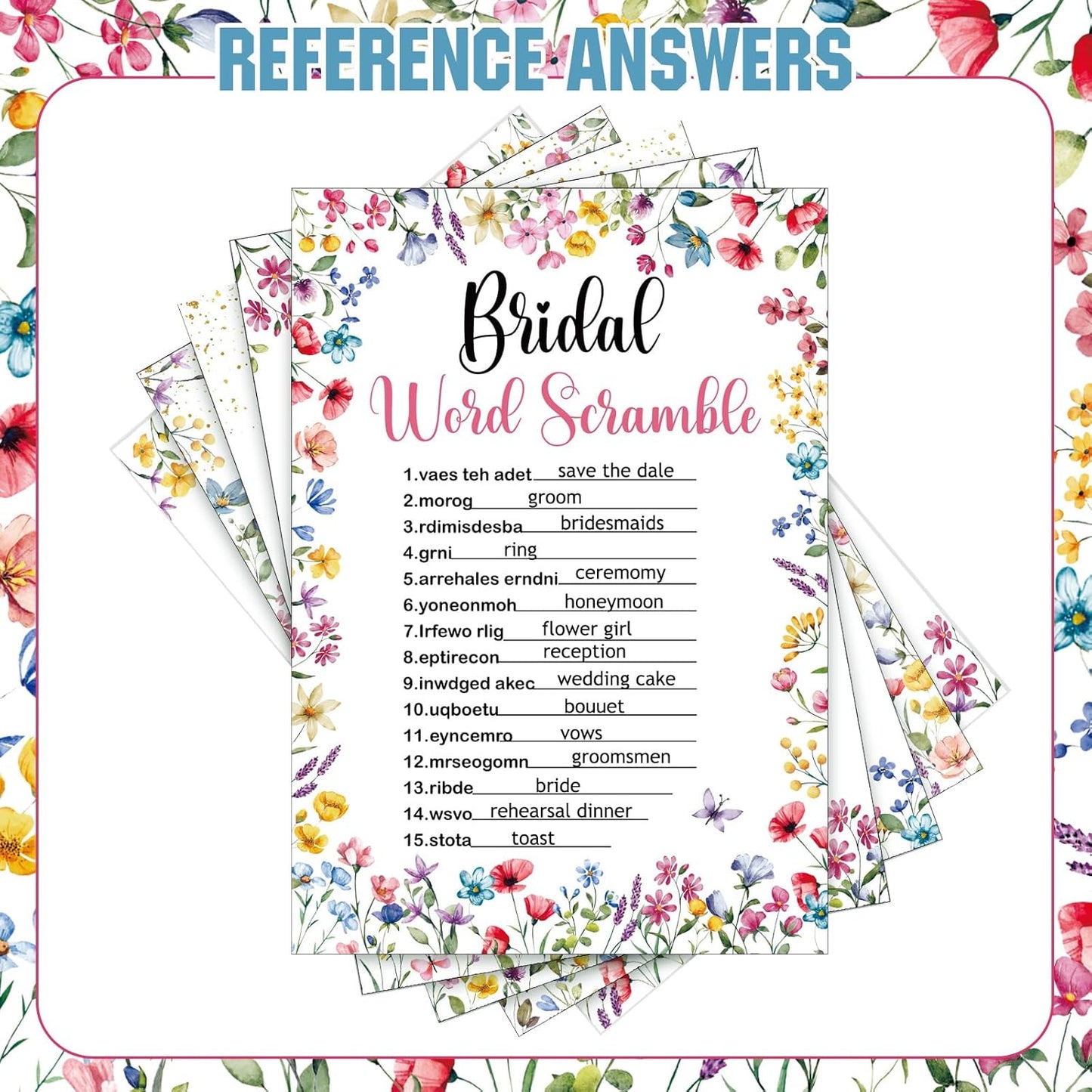 Estune 331 Pcs Bridal Shower Games Supplies, 5 Sets 250 Pcs Wedding Cards 1 Put a Ring on It Bridal Shower Games with 60 Rings and 20 Pencils(Wildflower Style)