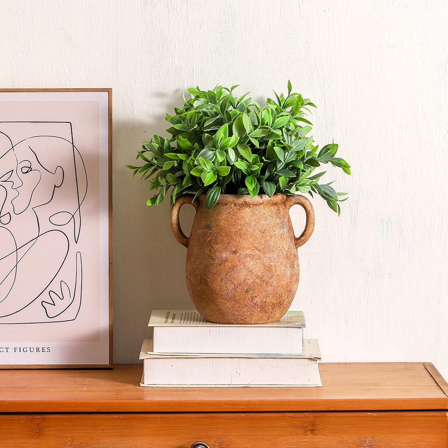 Ceramic Flower Vase Home Decor - 7.1 Inch Rust Table Flowers Vases Living Room Bedroom Plant Decorations Modern Farmhouse Vintage for Kitchen Shelf Office Coffee Dining Desk House Women