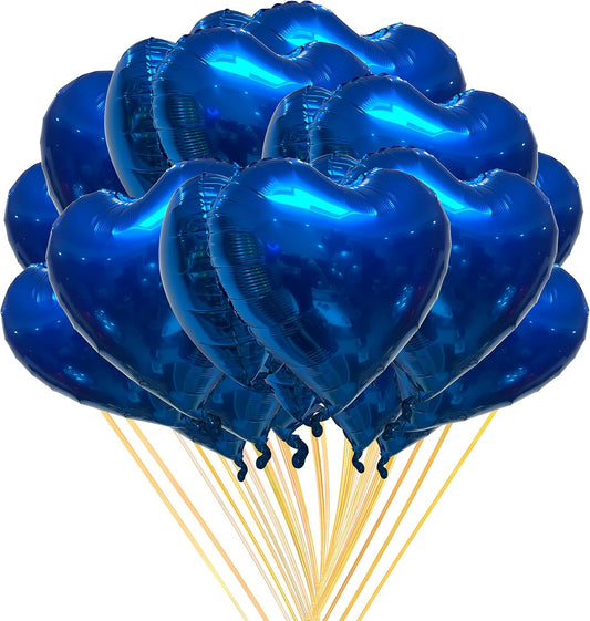 Jonhamwelbor 20Pcs 18 inch Blue Foil Mylar Heart Shape Balloons Decorations Valentines Birthday Wedding Baby Shower Party (Royal Blue)