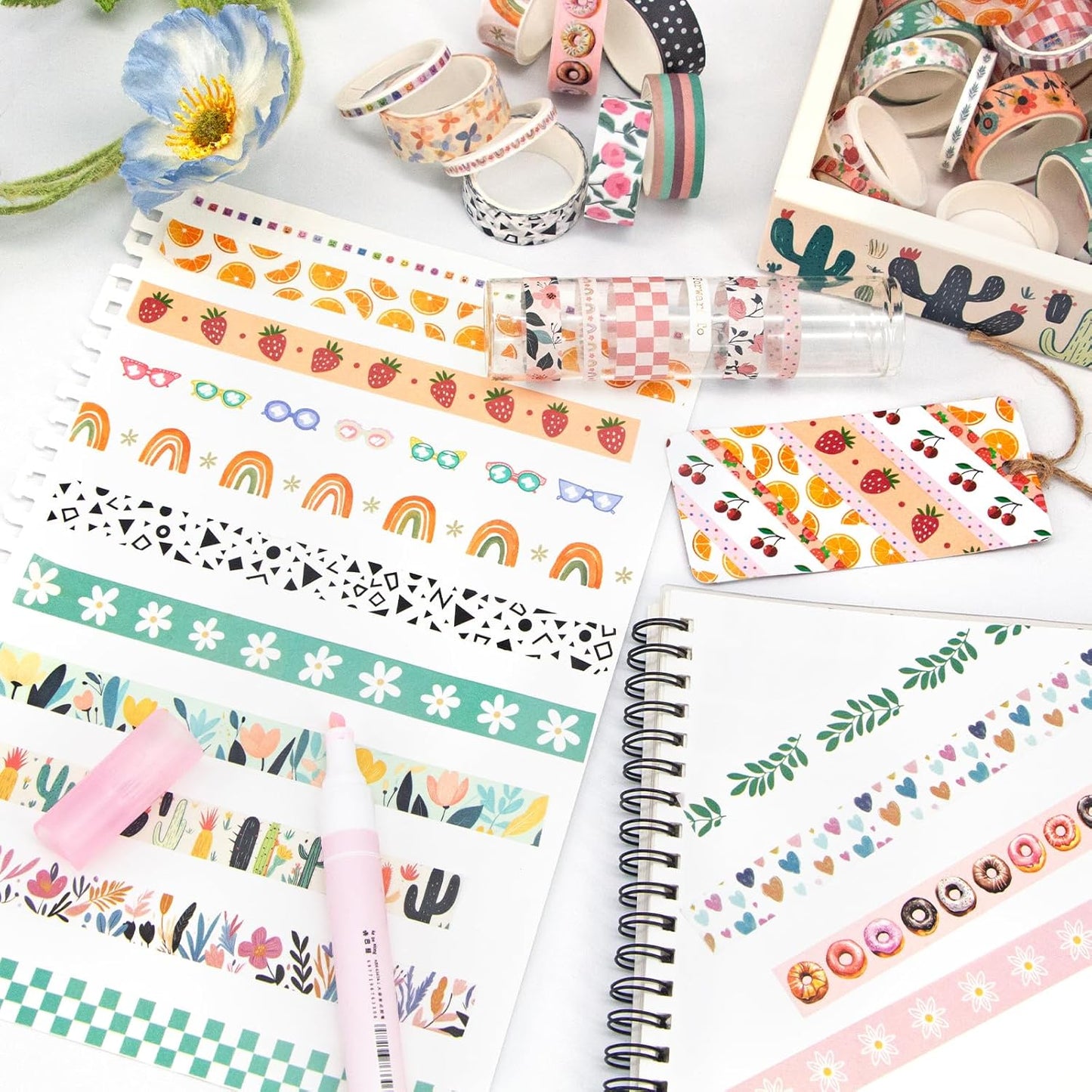 55 Rolls Holiday Washi Tape Set - Decorative Tape Seasonal Bohemian Colored Tape, Cute Washi Tapes for Journaling Supplies, Scrapbooking Supplies kit, Summer Scrapbook Supplies