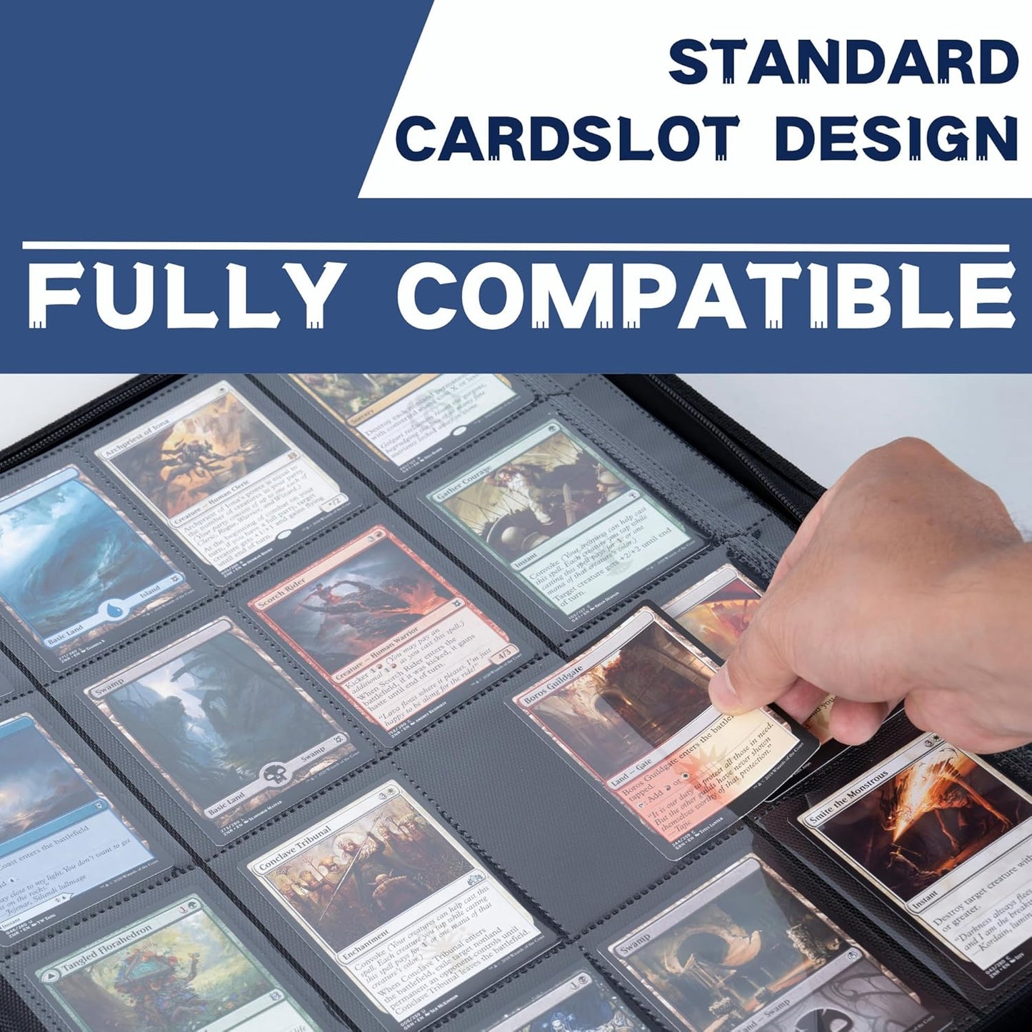 1600+ Pockets Trading Card Binder, 16-Pocket Card Ablum Compatible with MTG,Sports Cards & Other Standard Size Trading Card (NAVY BLUE)