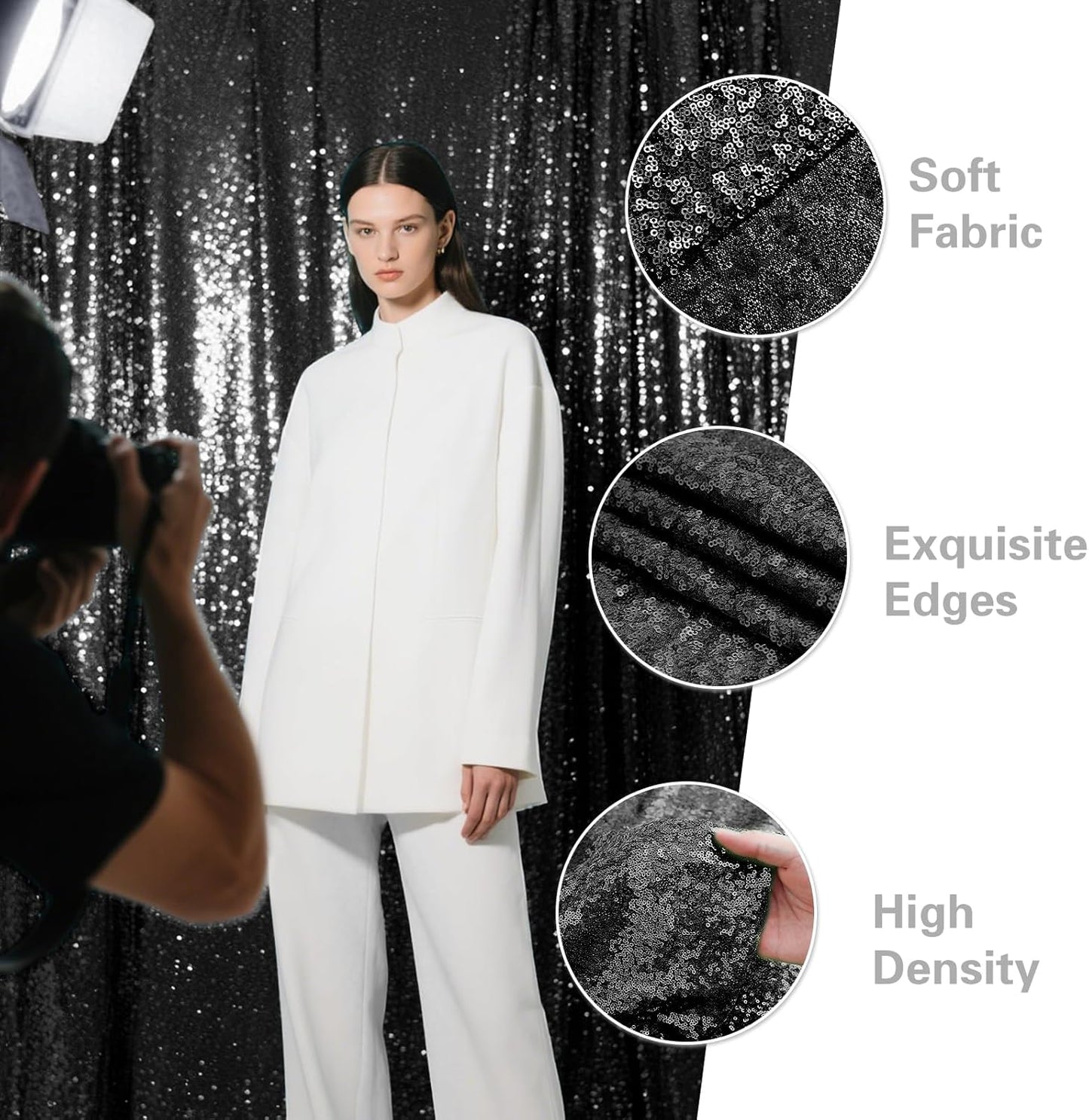 Black Sequin Backdrop Curtain 4 Pieces 2FTx8FT Glitter Photography Backdrop for Party Wedding Birthday Christmas Decorations