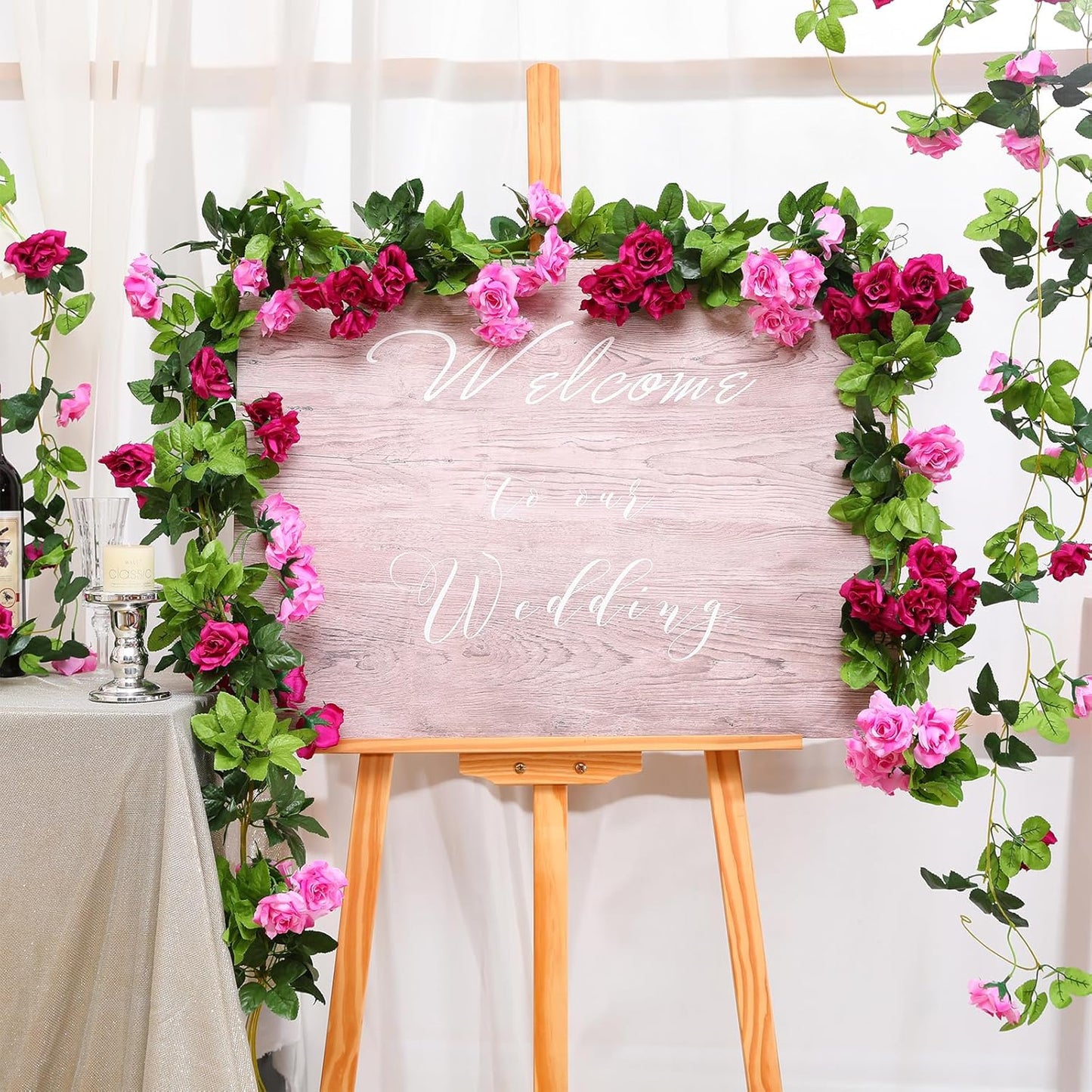 Floweroyal 4 Pack Artificial Flower Garlands 15.8FT Fake Rose Vines Silk Flowers Hanging Rose Ivy for Wedding Arch Party Home Garden Wall Decor (Fuchsia)