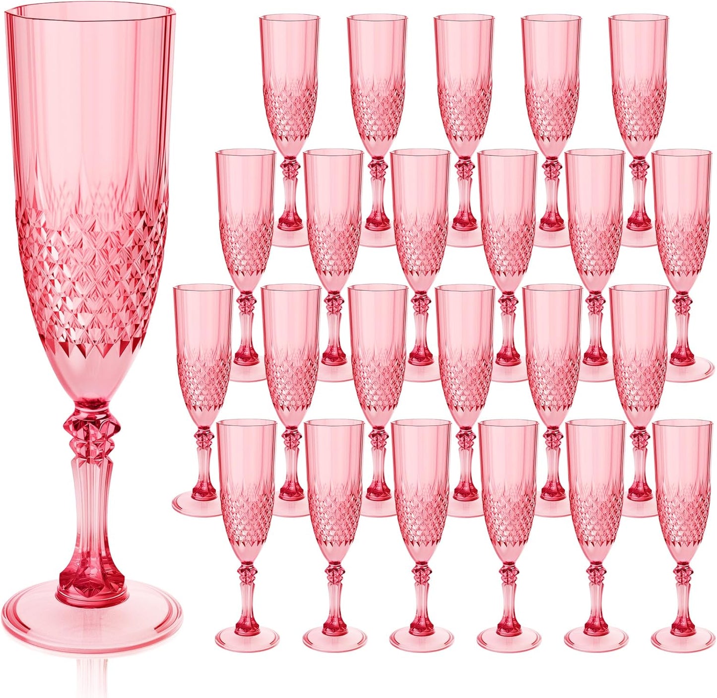 Plastic Champagne Flutes, 24PCS Red Wine Glasses Goblets Cups Reusable Flute, for Weddings Bachelor Parties Toasting and Events(24, Red)