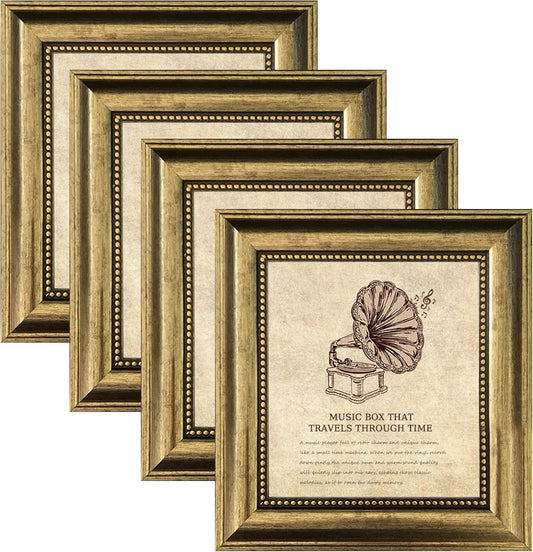 5x5 Picture Frame with Real Glass, 4 set Ornate Vintage Picture Frames for Wall or Tabletop Display, Gold 5 x 5 Frame for Wall home best gift