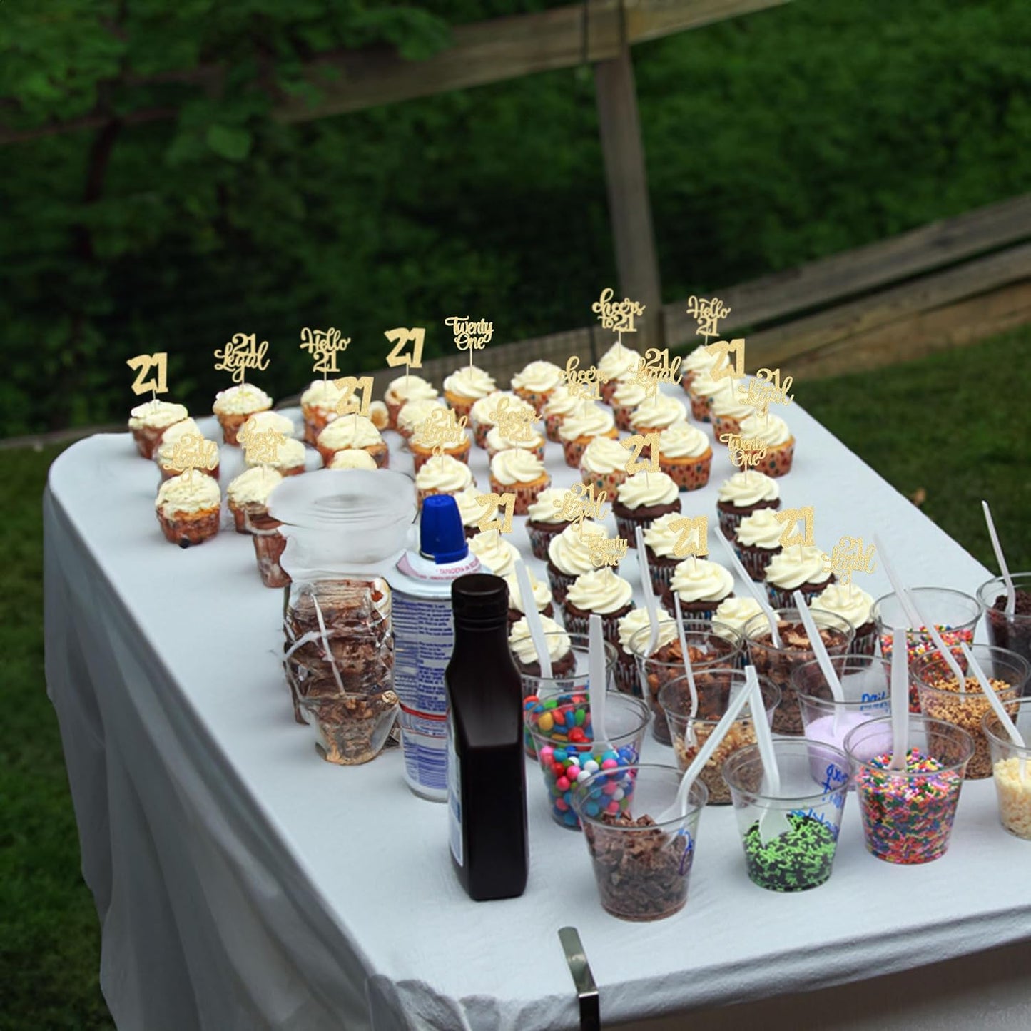 30Pcs 21st Birthday Cupcake Toppers: 21 Legal Cupcake Picks, Cheers to 21 Years Old Cake Decorations for 21st Birthday Anniversary Party Supplies - Gold Glitter