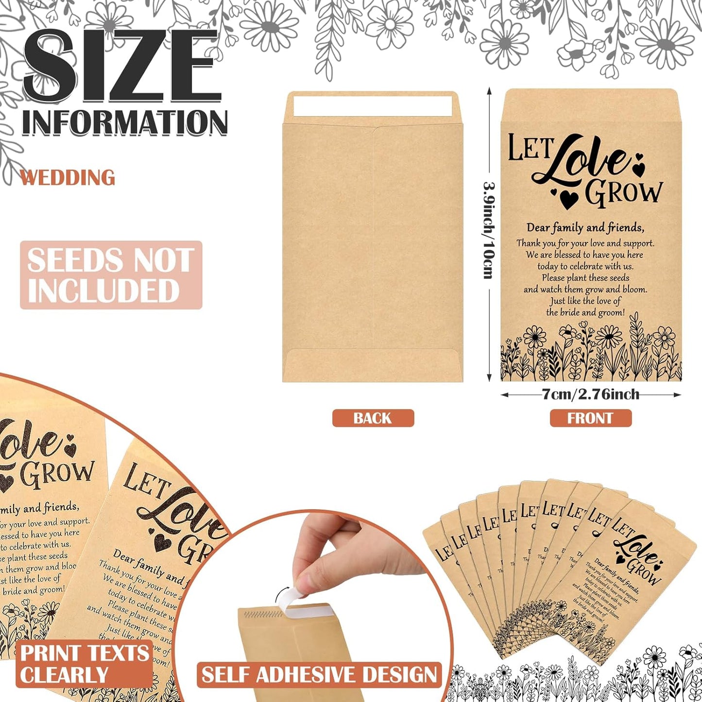 200 Sets Let Love Grow Wedding Favors for Guests Wedding Thank You Gifts Bulk Include Flower Seed Packets Tags and Hemp Ropes Craft Envelops for Bridal Shower Engagement Party Favors