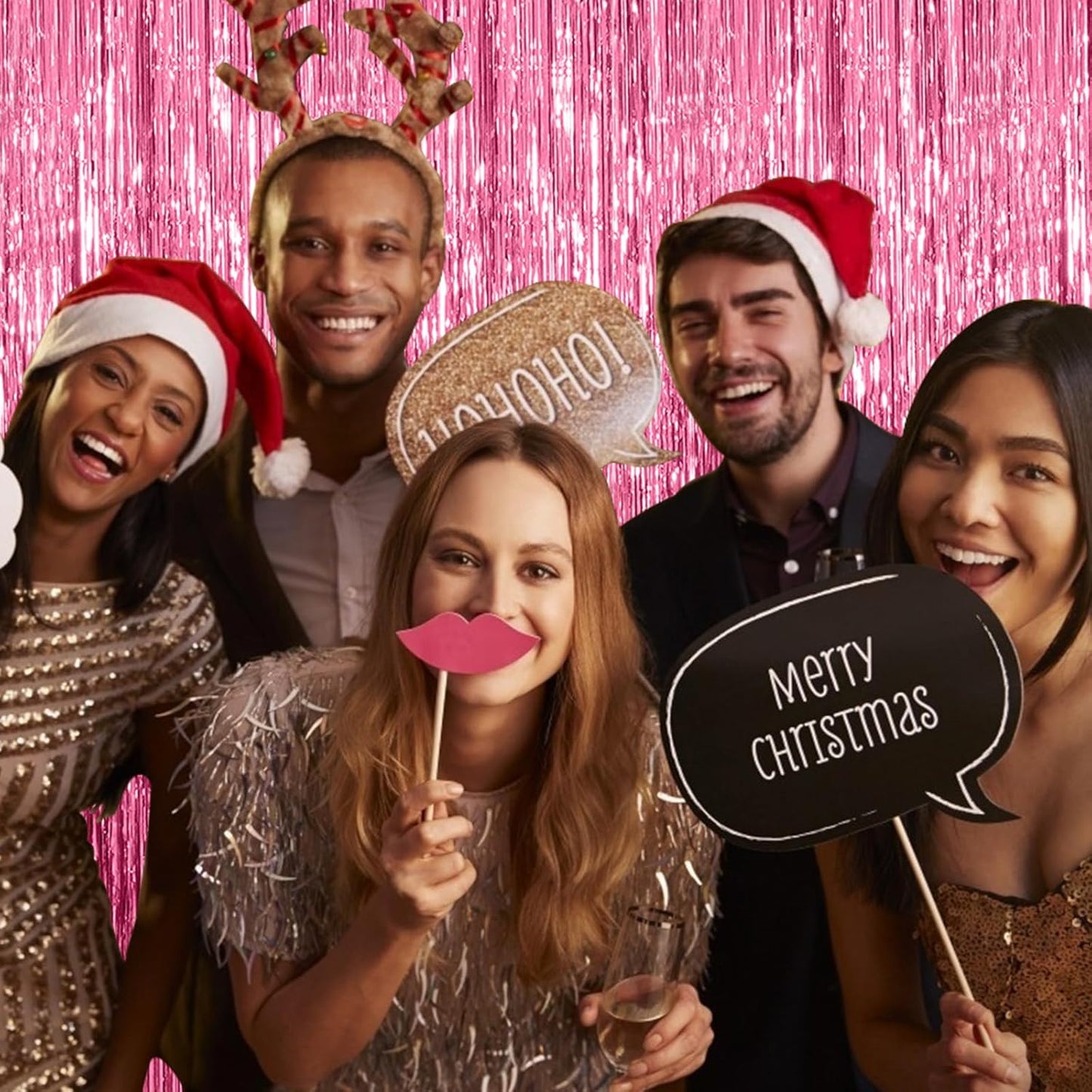 10 Pack Foil Curtain Backdrop Pink Metallic Tinsel Foil Fringe Curtains Photo Booth Props for Birthday Wedding Engagement Baby Shower Bachelorette Christmas Holiday Celebration Party