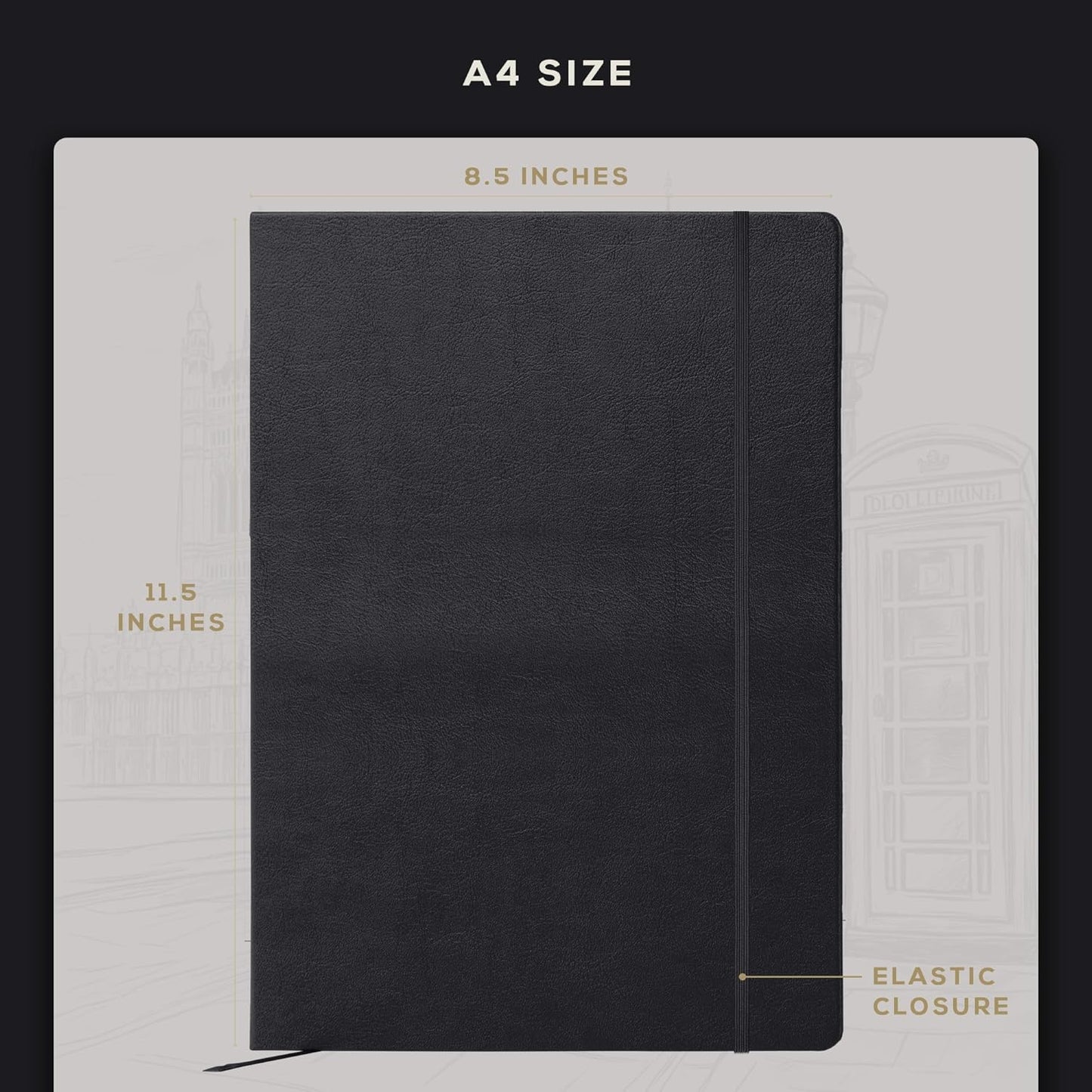 Beechmore Books A4 Sketchbook – 8.5x11 Premium Vegan Leather Bound Large Sketch Book Hardcover with 156 Thick 160gsm Perforated Ivory Pages, Blank Sketch Pad, Gift Boxed, Back Pocket, Ribbon Bookmark