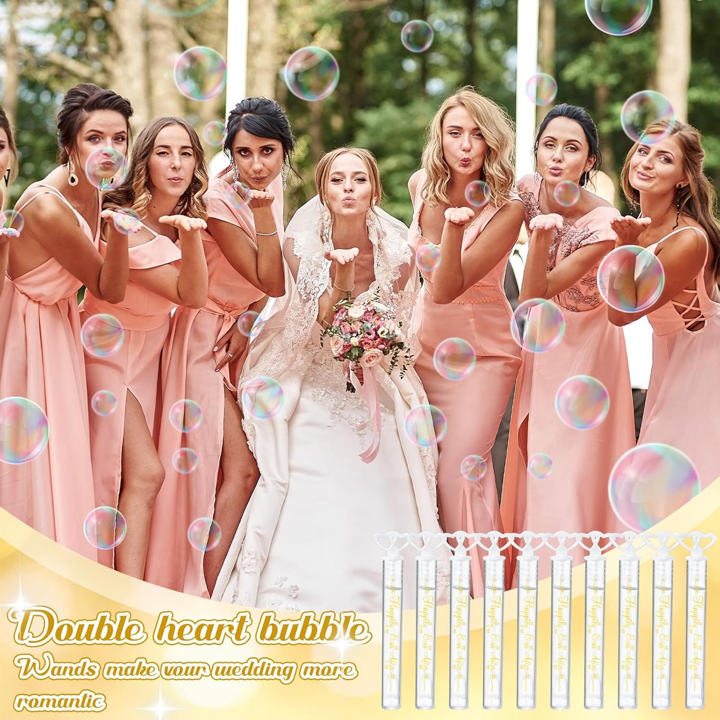 150 Pcs Bubble Wands Bulk for Wedding Party Mini Heart Wand with Bubble Solution for Wedding Bridal Showers Valentine Anniversary Graduation Birthday Supplies (White,Happy Ever After)