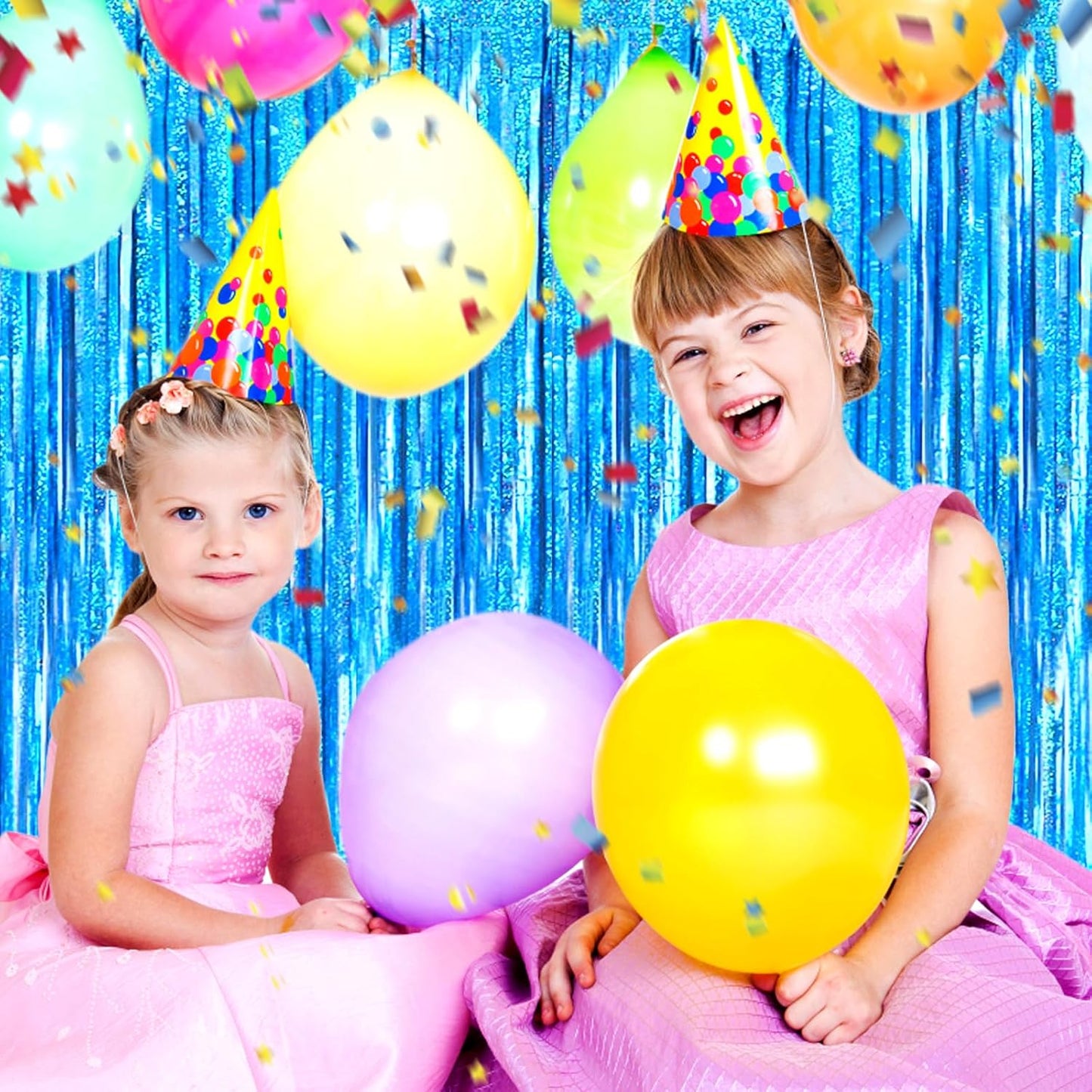 3 Pack Lake Blue Foil Fringe Curtain Backdrop, 3.28Ft x 8.2Ft Metallic Tinsel Foil Fringe Streamer Curtains for Photo Booth, Mother's Day, Easter, Birthday, Wedding Party Decorations