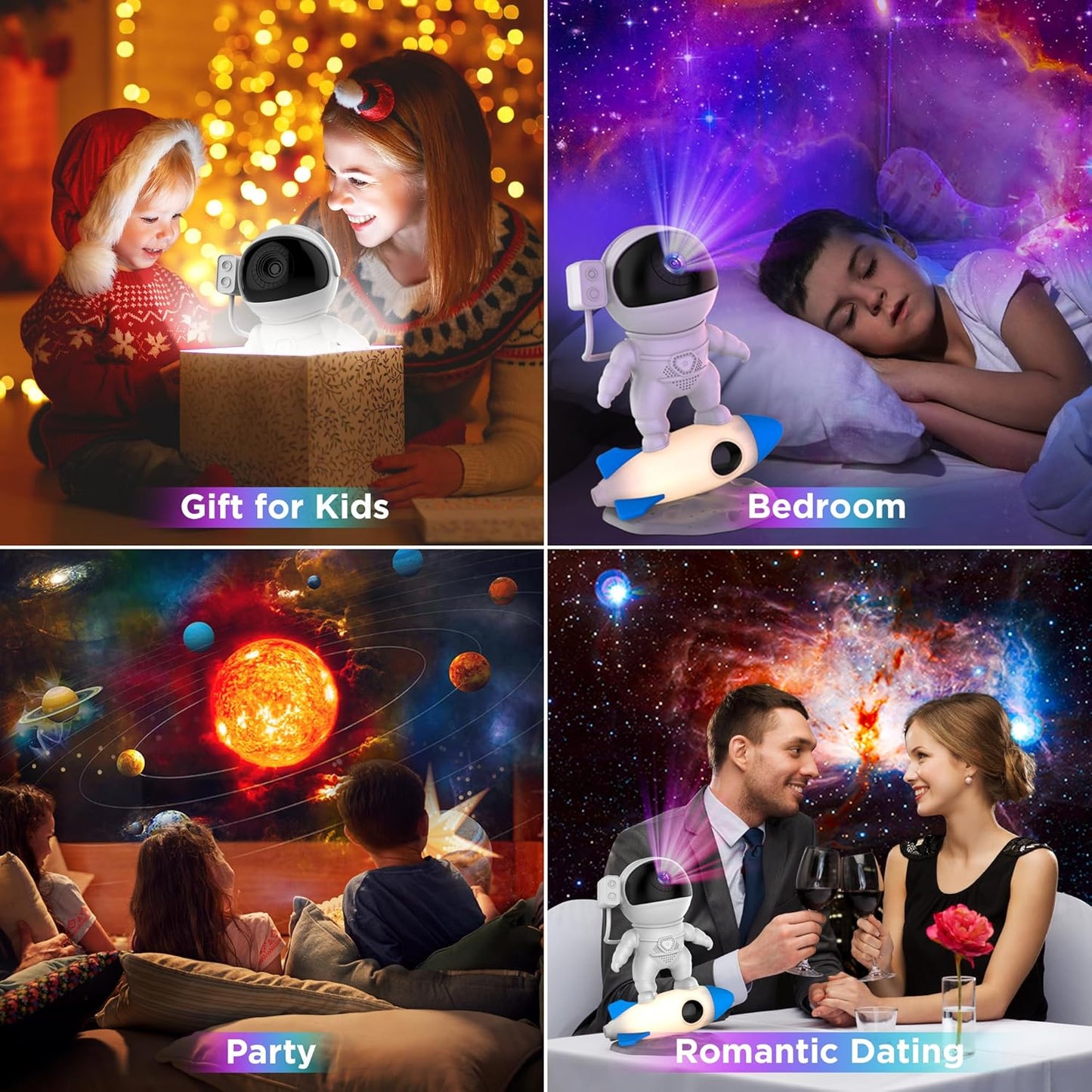 Astronaut Galaxy Projector Light for Bedroom, 12-in-1 HD Nebula Northern Lights Projector with 360° Rotating Projection, Fixed Rocket Night Light with Timer, Gift for Boys Girls Kids