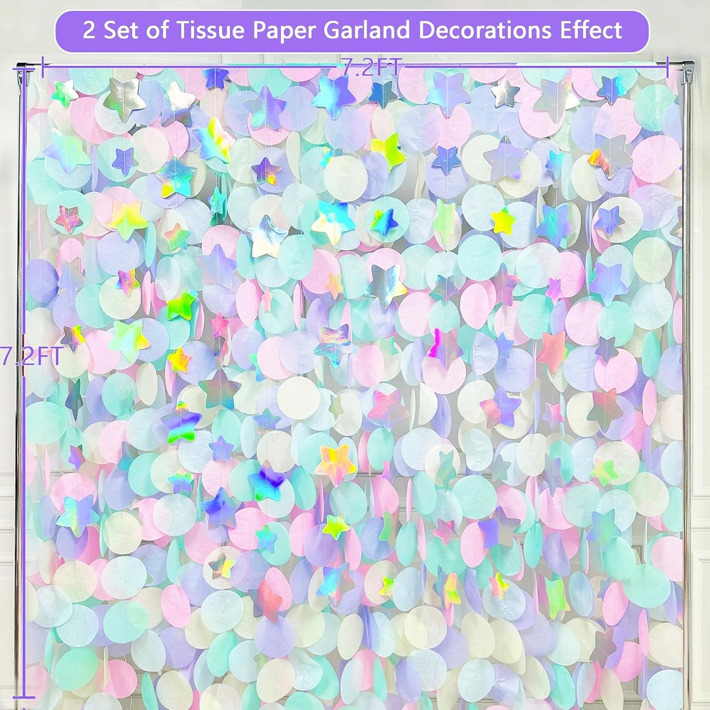 205Ft Pastel Party Decorations Circle Dot Backdrop Streamer Pastel Tissue Paper Polka Dots with Iridescent Star Hanging Garland for Birthday Wedding Bachelorette Engagement Baby Shower Party Supplies