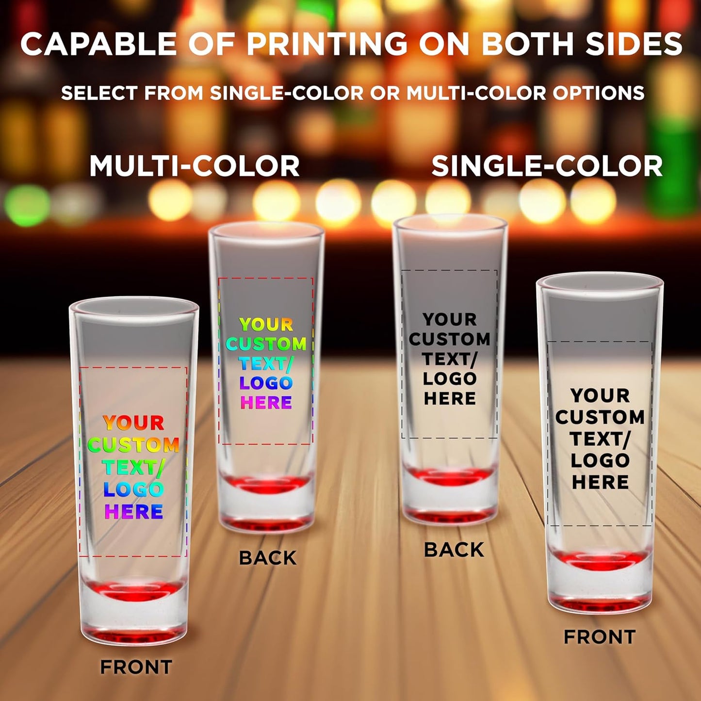 Custom Cordial Shooter Shot Glasses 2 oz. Set of 50, Personalized Bulk Pack - Great for Birthdays, Parties, Indoor & Outdoor Events - Red
