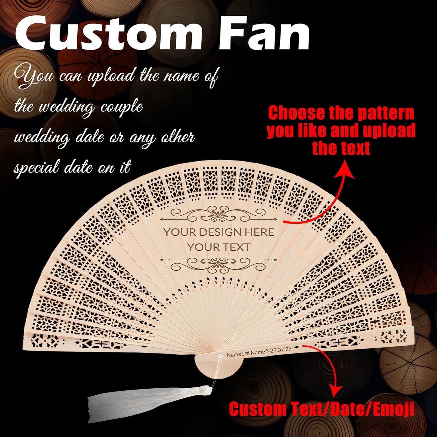 20 PCS Custom Fans Personalized Folding Fans for Line Dancing Wooden Hand Fan Wedding Favors Gift for Guests Personalized Fans for Events