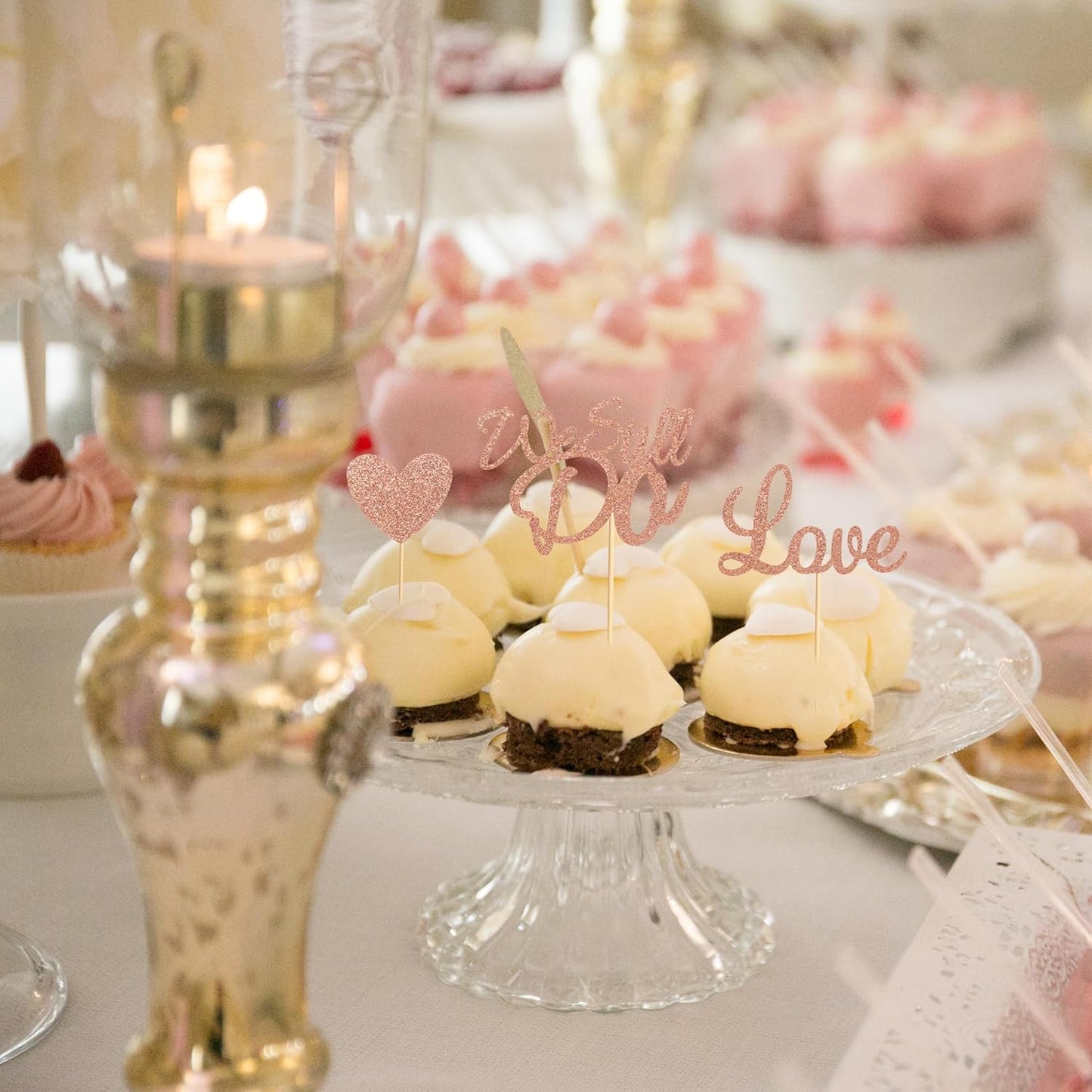 24Pcs We Still Do Cupcake Toppers Glitter Love Heart Marriage Anniversary Cupcake Picks Bridal Shower Wedding Engagement Birthday Cake Decorations Supplies - Rose Gold Glitter