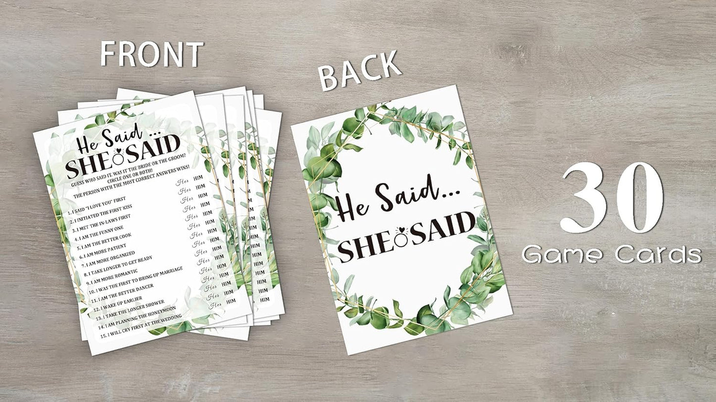 Bridal Shower Game Cards, He Said She Said Game, Tropical Jungle Theme Engagement Party Cards For Wedding, Set of 30 (Leaf002)