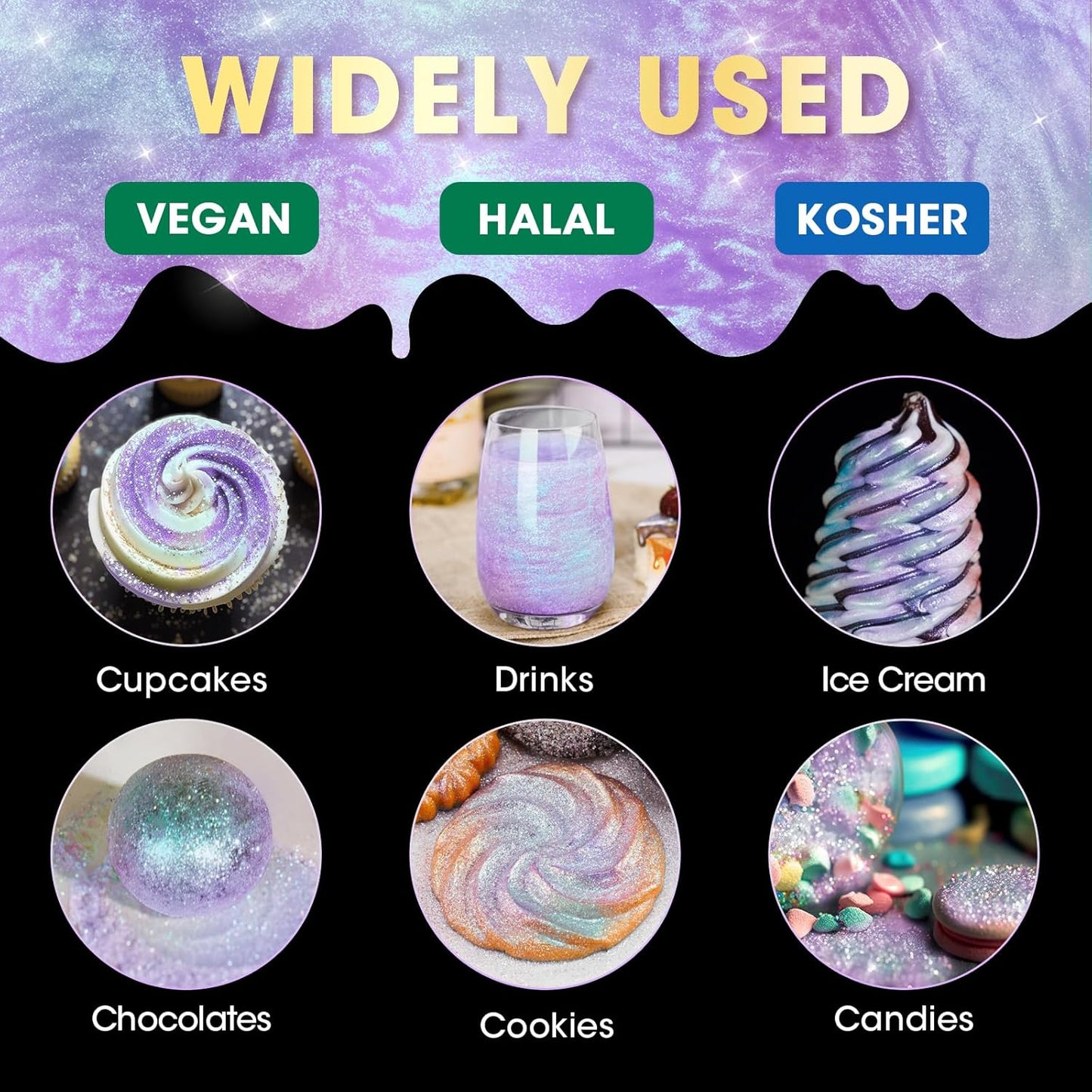 NiHome Edible Food-Grade Glimmer Powder Glitter Luster Dust Metallic Food Decorating Sprinkle Glimmery Dust for Drink Wine Beverage Cake Dessert Bakery Restaurant Vegan (0.18oz/5g, Iridescent Purple)