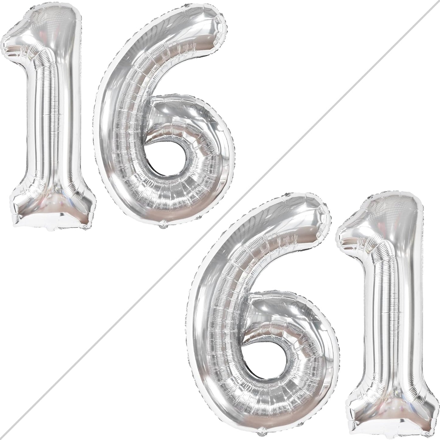 KatchOn, Silver 16 Balloon Numbers - Giant, 40 Inch | Happy 16th Birthday Balloons, Sweet 16 Party Decorations Silver | Sweet 16 Birthday Decorations Silver | 16th Birthday Decorations for Girls