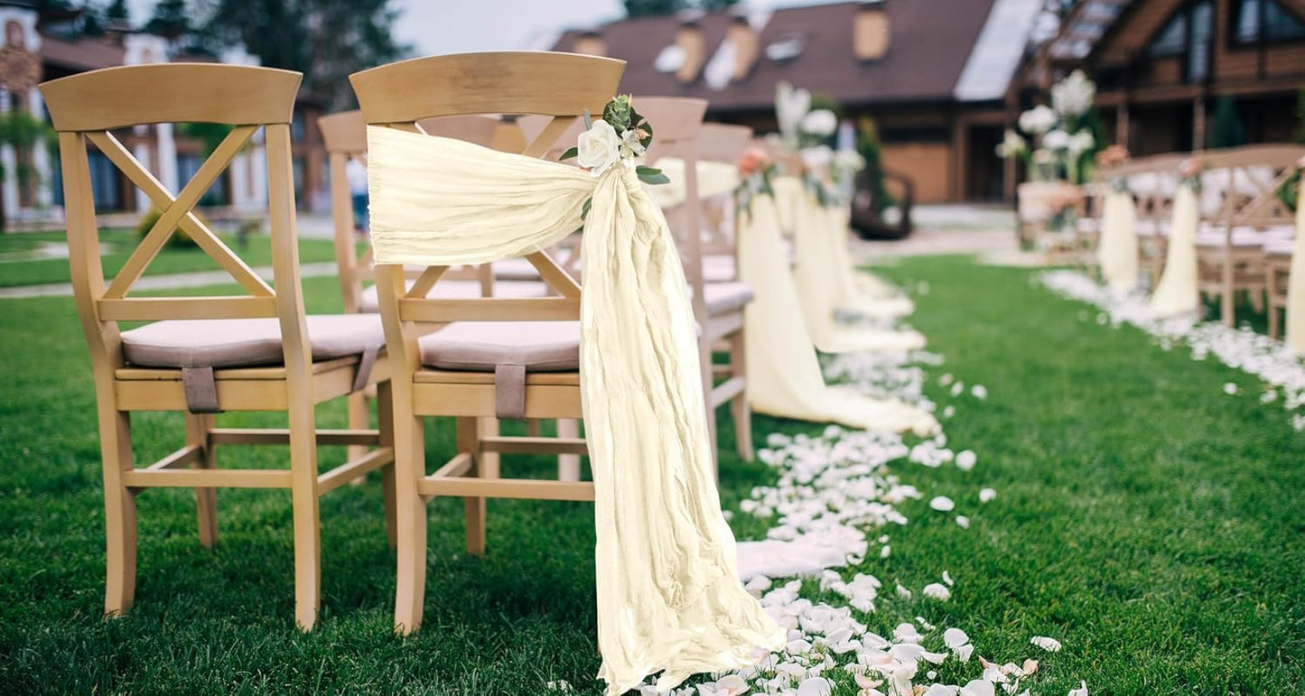 50 PCS Cheesecloth Chair Sashes, Bows Designed ChairSashes, 15.7x70 inch Chair Sashes for Aisle Decorations Universal Chairs Cover Decoration for Wedding Reception Party Banquet (Ivory)