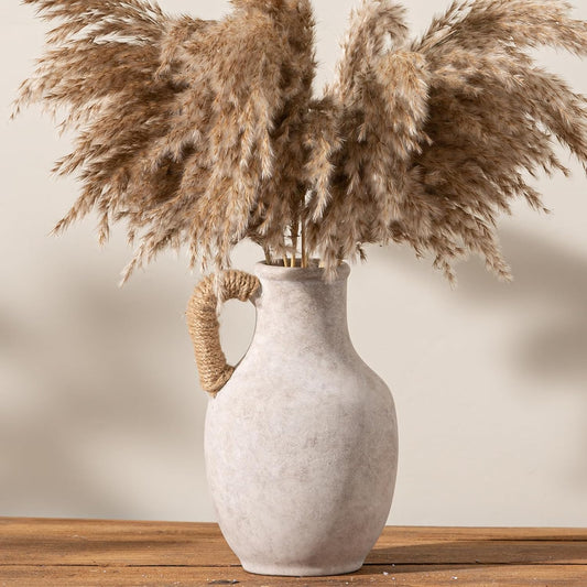 Ceramic Flower Vase Home Decor - 10 Inch Large White Rustic Table Flowers Vases Living Room Bedroom Plant Decorations Farmhouse Vintage for Kitchen Shelf Office Coffee Dining Desk House Women