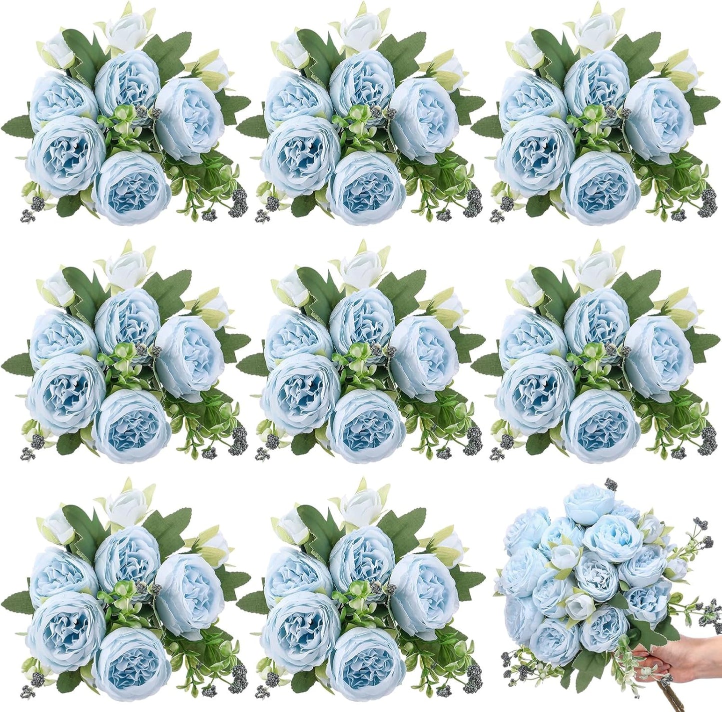 8 Bundles Artificial Peonies Flowers Boho Faux Flowers Arrangements Artificial Centerpiece Spring Bouquet Floral Wedding Decoration for Vase(Blue)