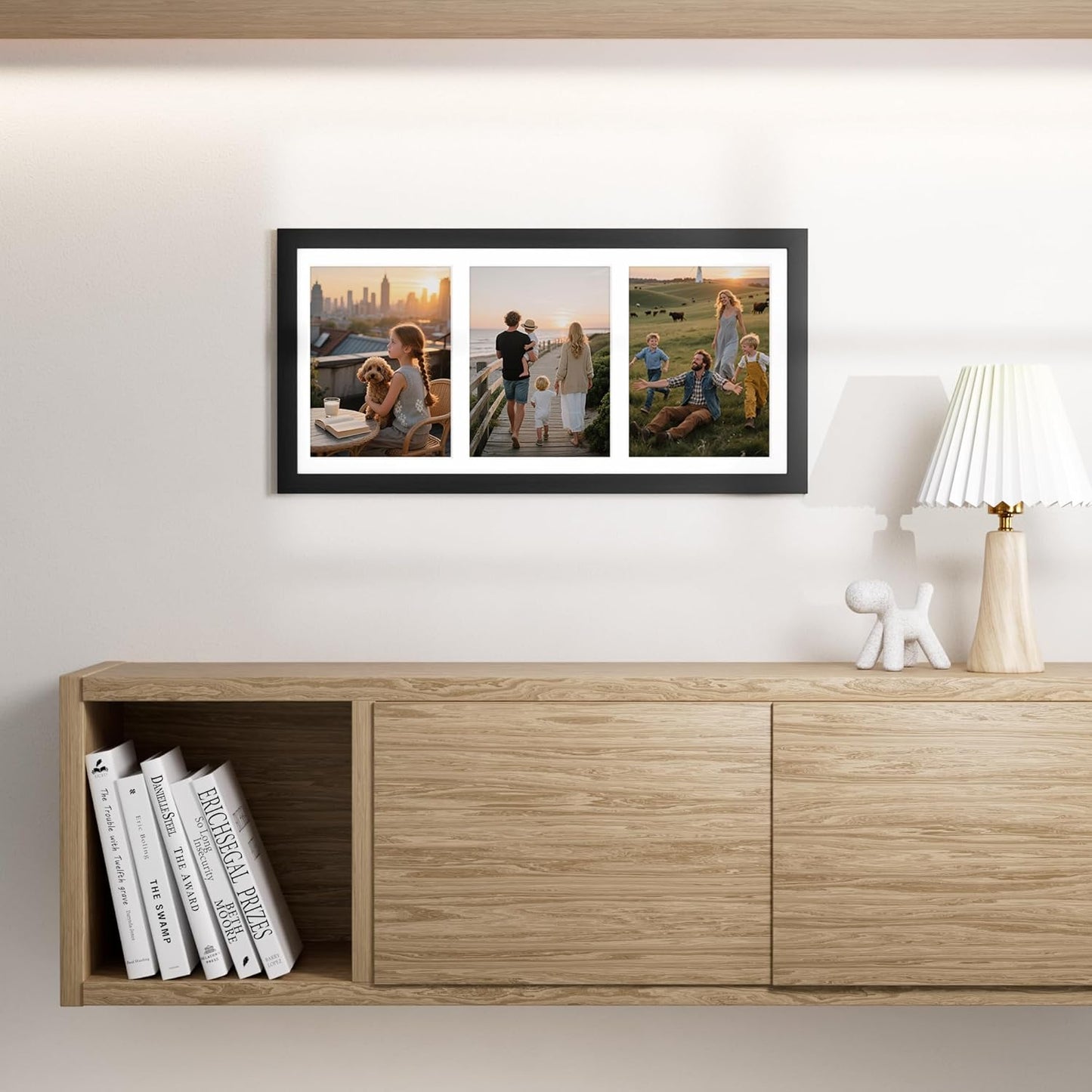 Vittanly 8x16 Collage Picture Frame, Displays 3Pcs 5x7 Pictures with Mat, Picture Frames Collage Wall Decor for Horizontal or Vertical Display, Black, 1 Pack