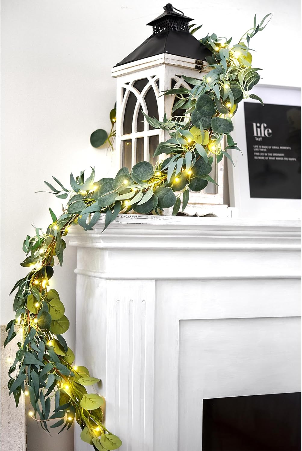 FiveSeasonStuff Rustic Willow and Eucalyptus Garlands – Lifelike Greenery with USB-Powered 100 LED String Lights – Perfect for Weddings, Home Decor, Events, and Seasonal Decorations