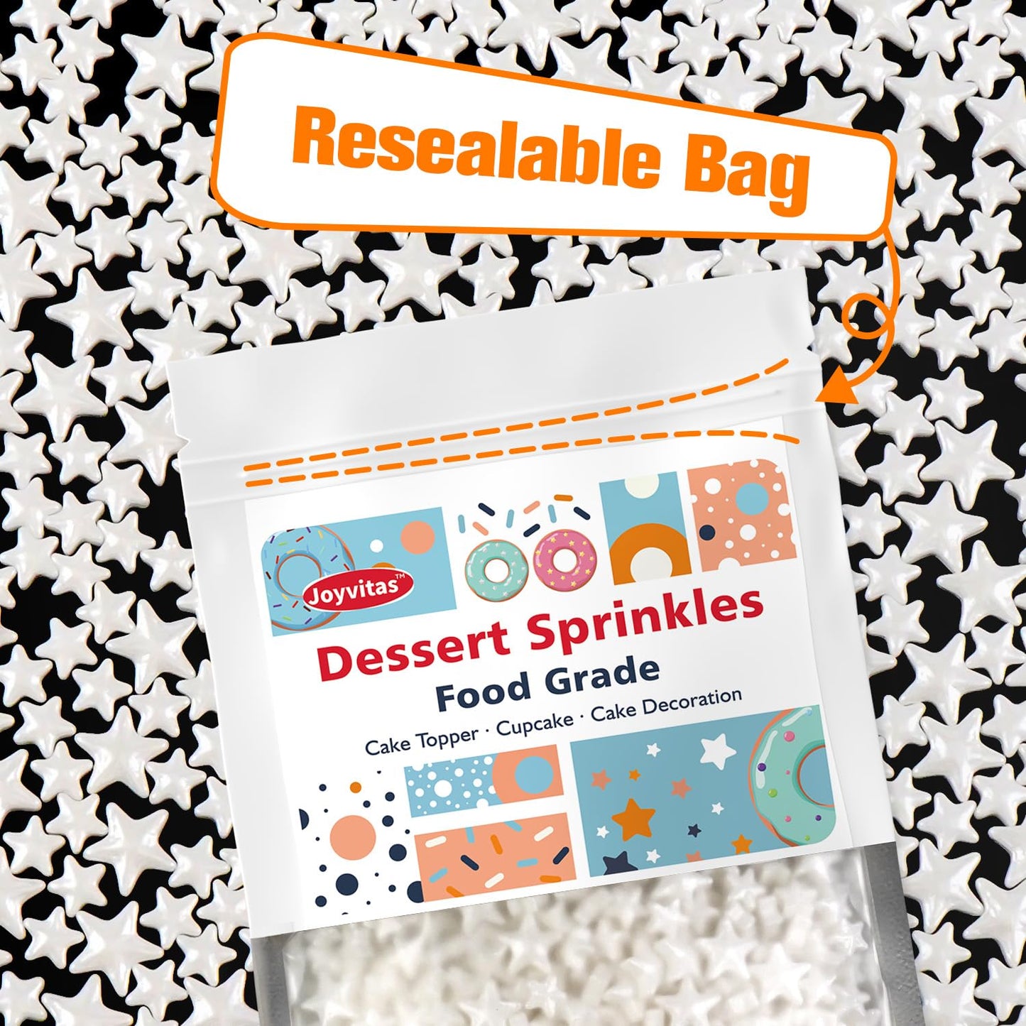 White Star Sprinkles for Cake Decorating, Edible Star Candy, 150g/5.29oz Mix Size, Baking Cake Decoration, Cupcake, Cookie, Holiday, Valentine's Day, Wedding Party, Christmas Supplies