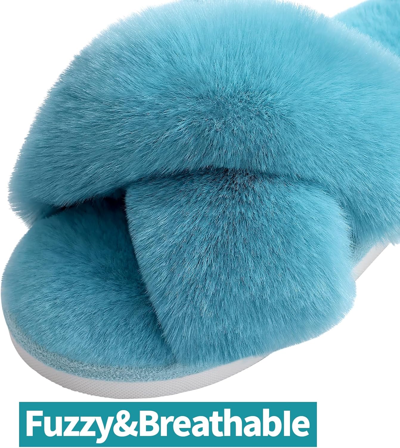 Evshine Women's Fuzzy Slippers Cross Band Memory Foam House Slippers Open Toe