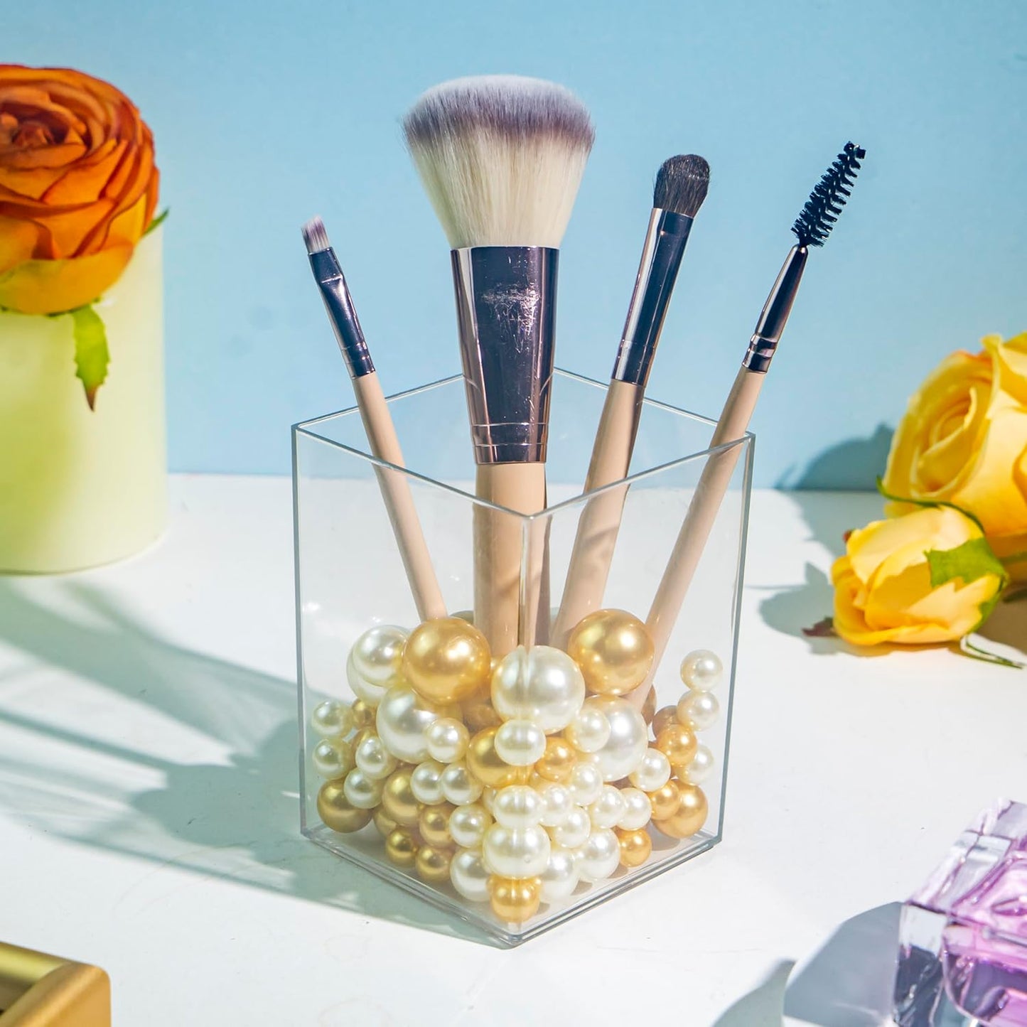 150Pcs Cream&Gold Polished No Hole Faux Pearl Beads for Vase Filling Decorations, Plastic Pearls Vase Fillers, Table Scatters, Wedding Centerpiece, Home Decor, 8/14/20 mm