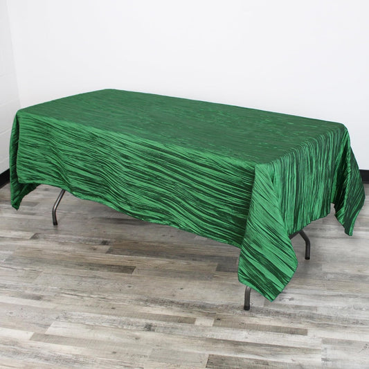 YOUR CHAIR COVERS - 60 x 102 inch Rectangular Crinkle Taffeta Tablecloth - Hunter Green, Rectangle Table Linens for 6 ft Rectangular Tables, Wedding Crushed Table Cloth