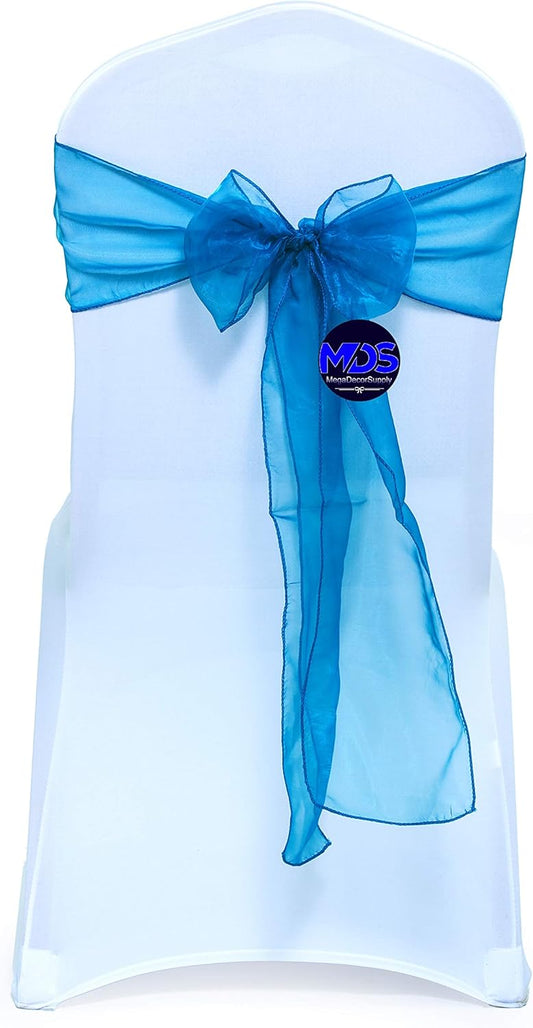 MDS Pack of 25 PCS Organza Chair Sashes Wider Dining Chair Bows Ribbon Tie Back for Wedding Party Birthday Bridal Shower Reception Event Banquet Home Chair Cover Decoration - Dark Teal