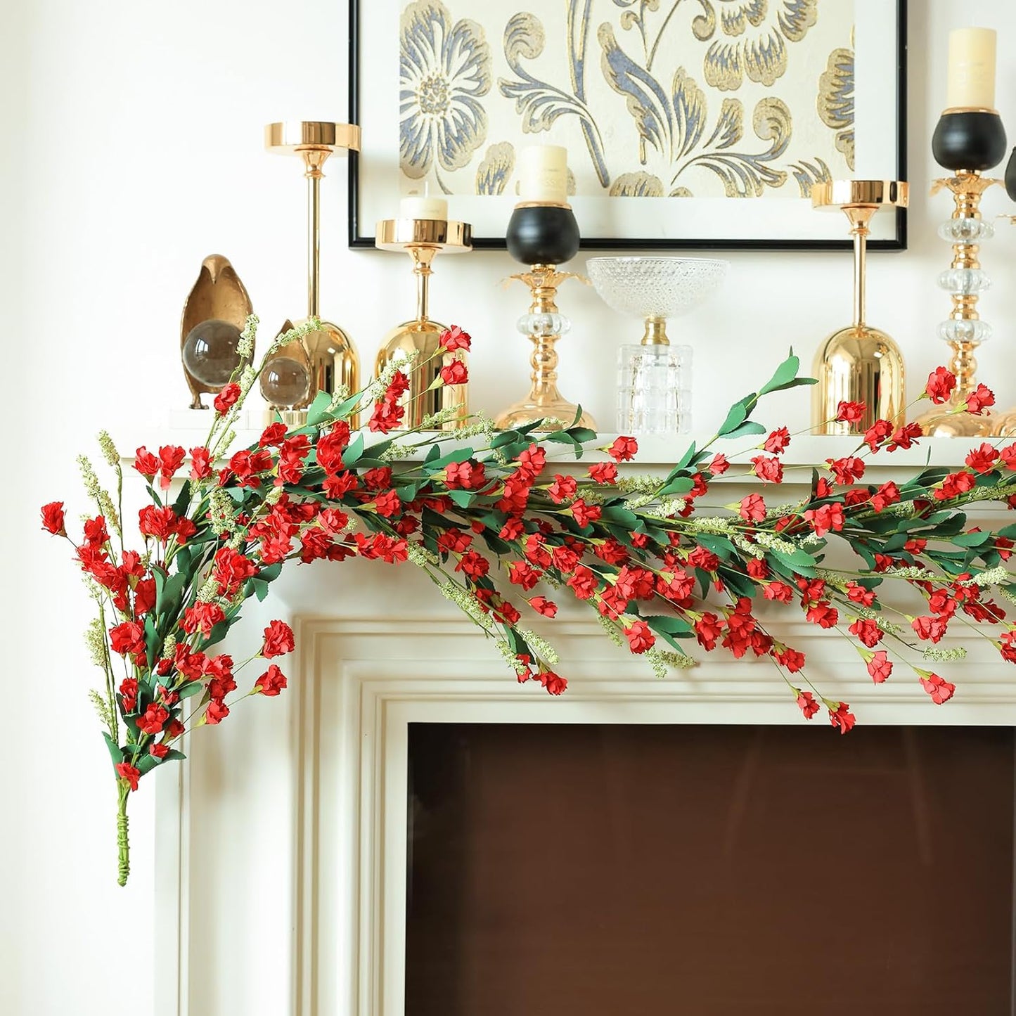 Mizii Burgundy Artificial Flower Garland 6FT Fake Wildflower Floral Garland Hanging Vines Spring Summer Flowers Decorations for Mantle Table Centerpieces Room Wall Fireplace Wedding Decor (Burgundy)