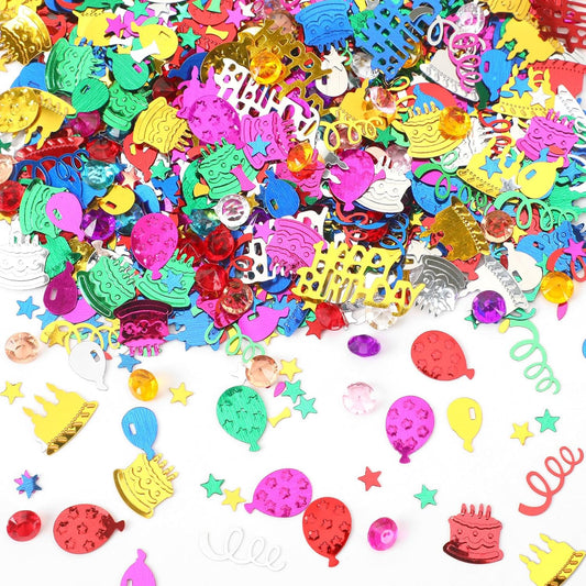 MARFOREVER Happy Birthday Glitter Confetti, Birthday Party Metallic Foil Table Confetti Multicolor Cake Balloon Sprinkles Table Centerpiece for Baby Shower Party Decorations